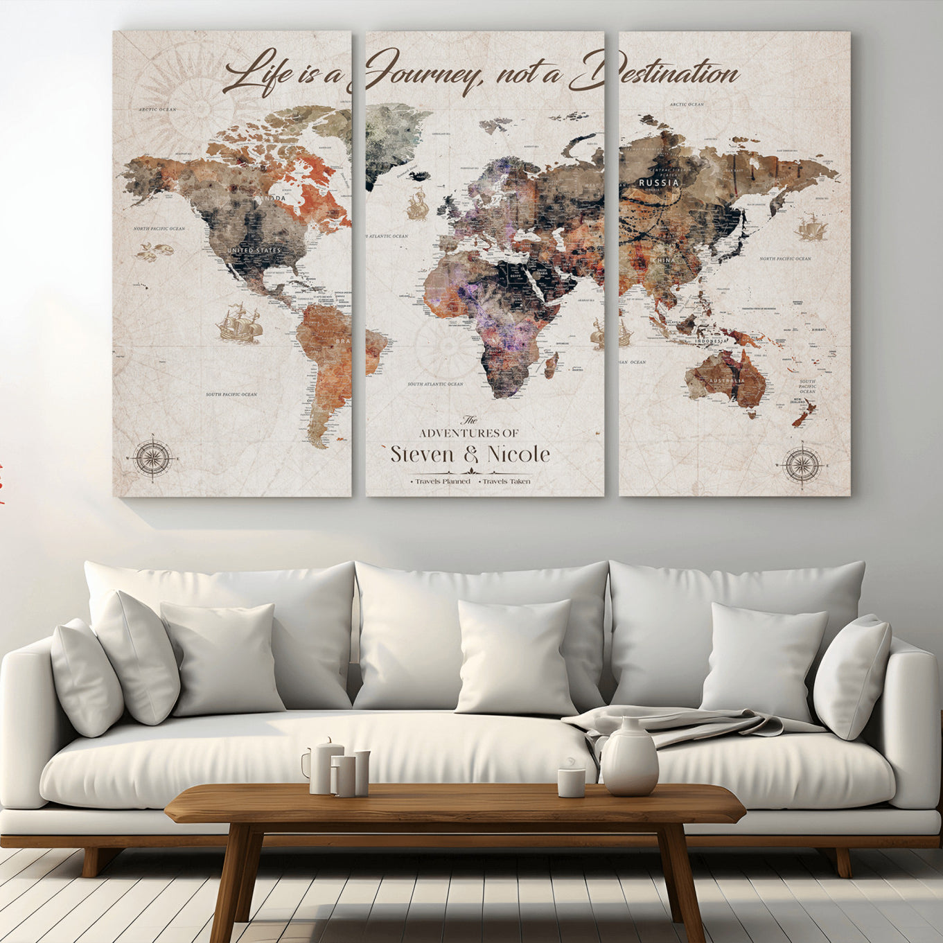 -Personalized Push Pin World Map Canvas – Custom Framed Travel Tracker Wall Art, Large Adventure Map with Pins for Home, Office