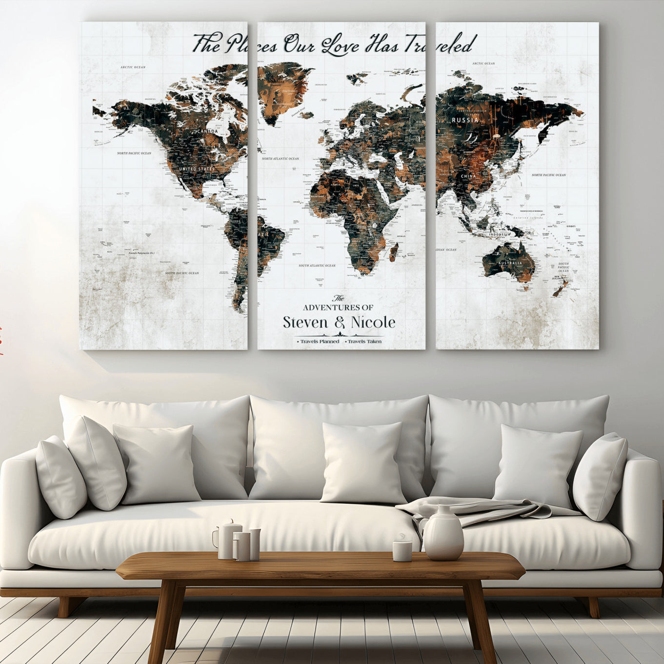 89231588-MGV-CV-60X40-3P-Personalized Push Pin World Map Canvas – Custom Framed Travel Tracker Wall Art, Large Adventure Map with Pins for Home, Office