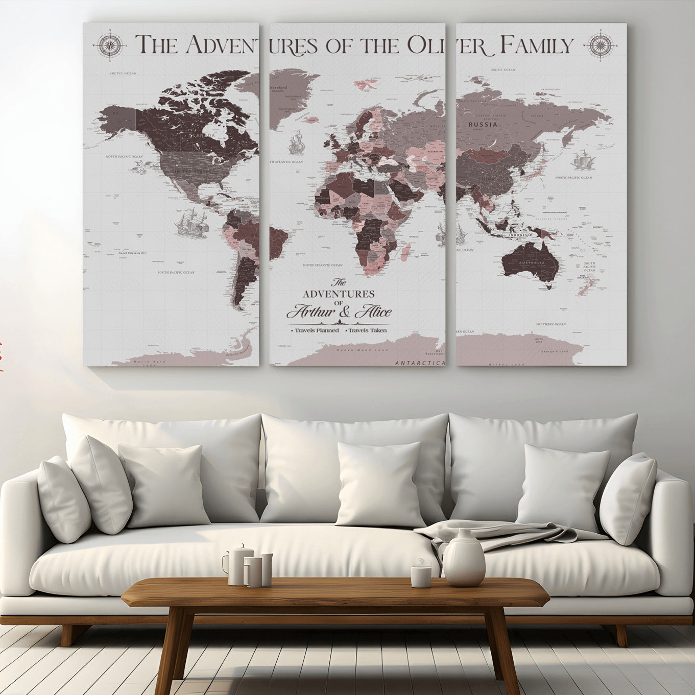 -Personalized Family Travel Map Canvas – Custom Framed Push Pin World Map, Unique Adventure Tracker Wall Art for Home, Office