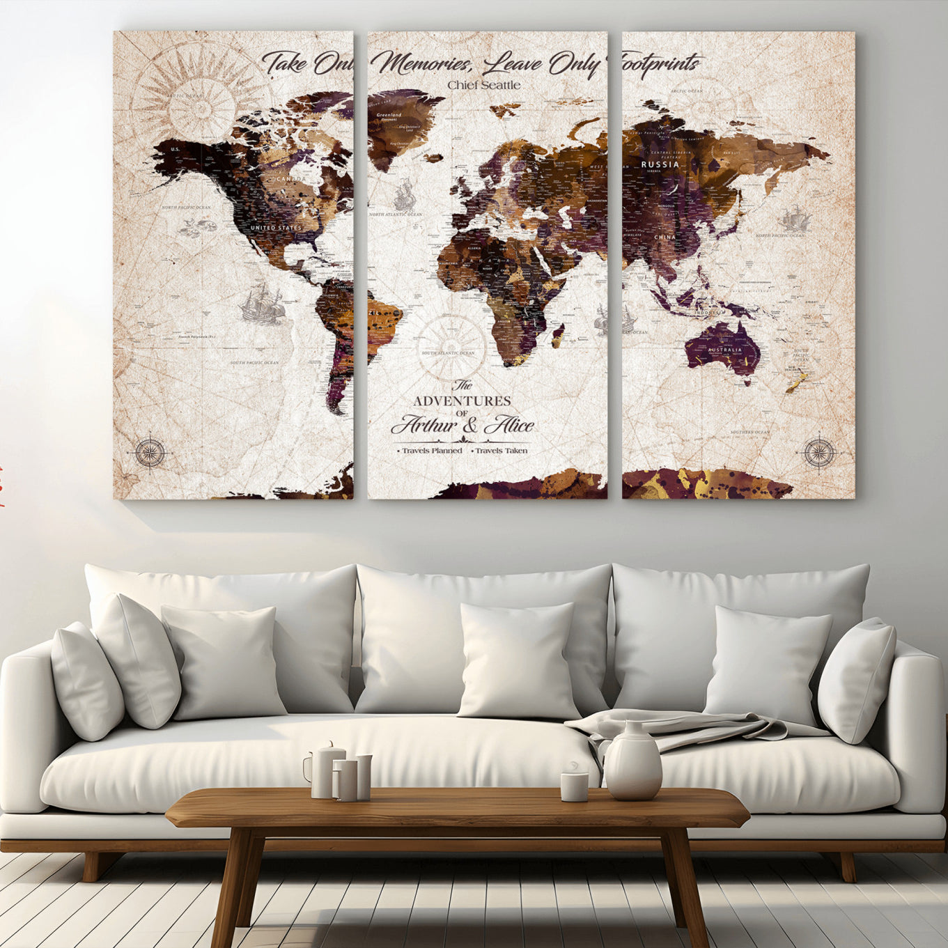 -Personalized World Map Canvas – Custom Framed Push Pin Travel Tracker, Elegant Wall Art Gift for Couples for Home, Office