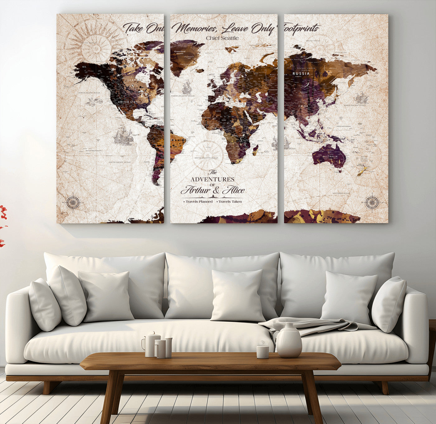 -Personalized World Map Canvas – Custom Framed Push Pin Travel Tracker, Elegant Wall Art Gift for Couples for Home, Office