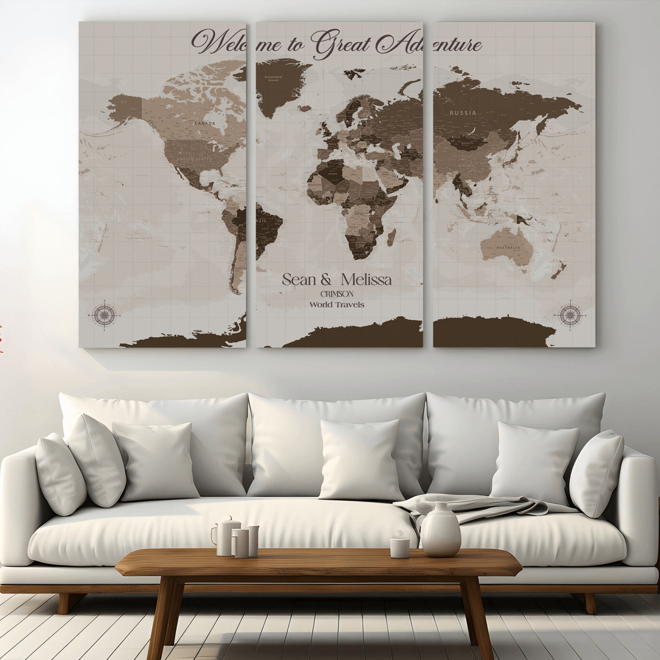 Rehber01-MGV-CV-36X24-Custom Push Pin World Map Wall Art Canvas Print – Personalized Travel Tracker with Pins Framed Large for home, office