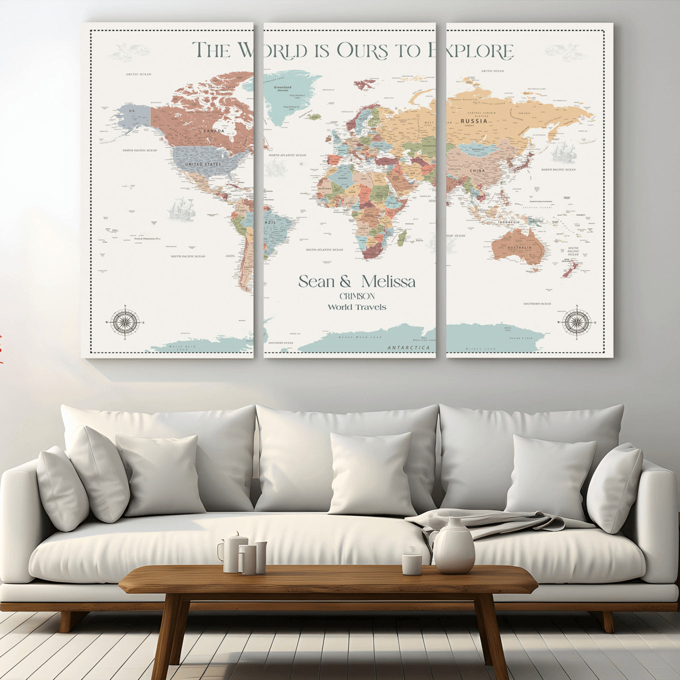 Rehber01-MGV-CV-36X24-Custom Push Pin World Map Wall Art Canvas Print – Personalized Travel Tracker with Pins Framed Large for home, office