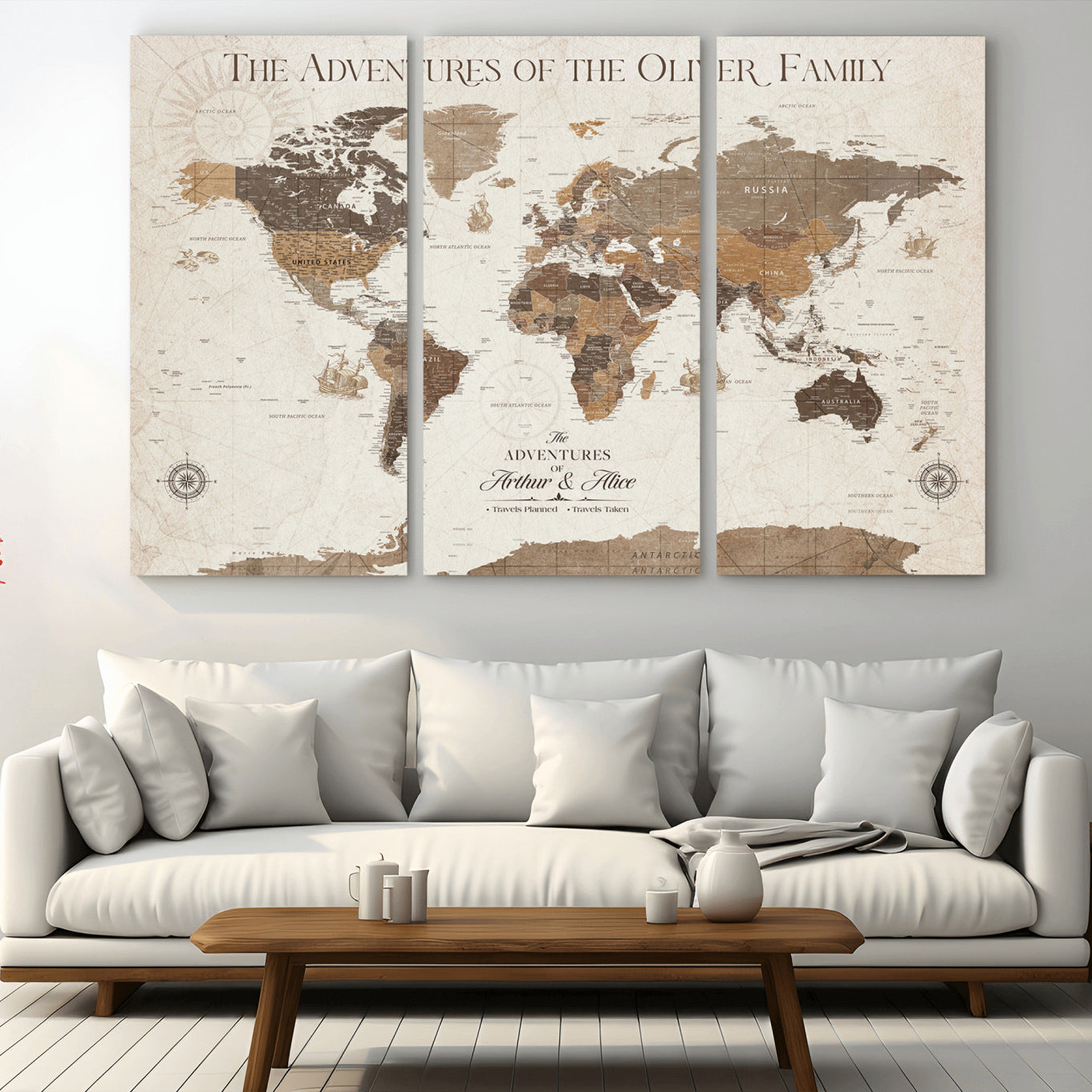84483613-MGV-CV-48X32-3P-Personalized Push Pin World Map Canvas Print Custom Family Travel Tracker Map Framed Adventure Gift for Couples Home Office