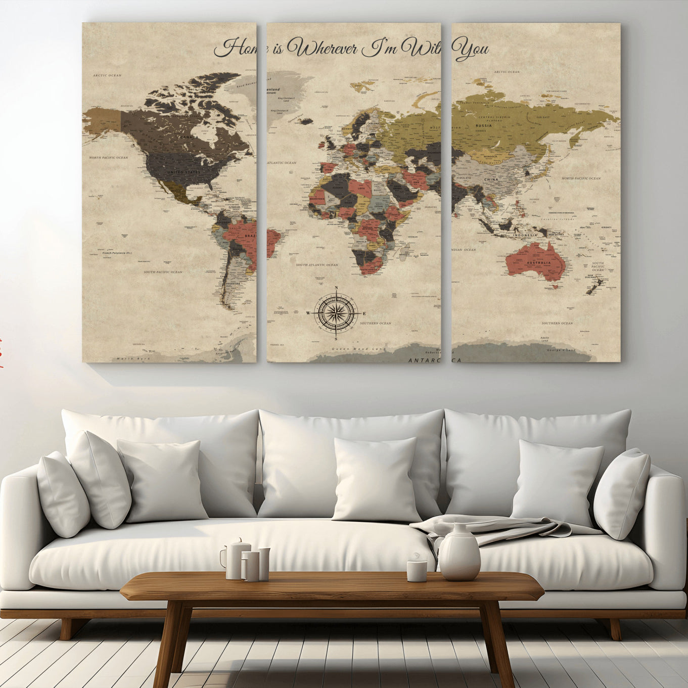 Rehber01-MGV-CV-36X24-Personalized World Map Wall Art Canvas Print – Customizable Push Pin Framed Travel Map Artwork for Home Office