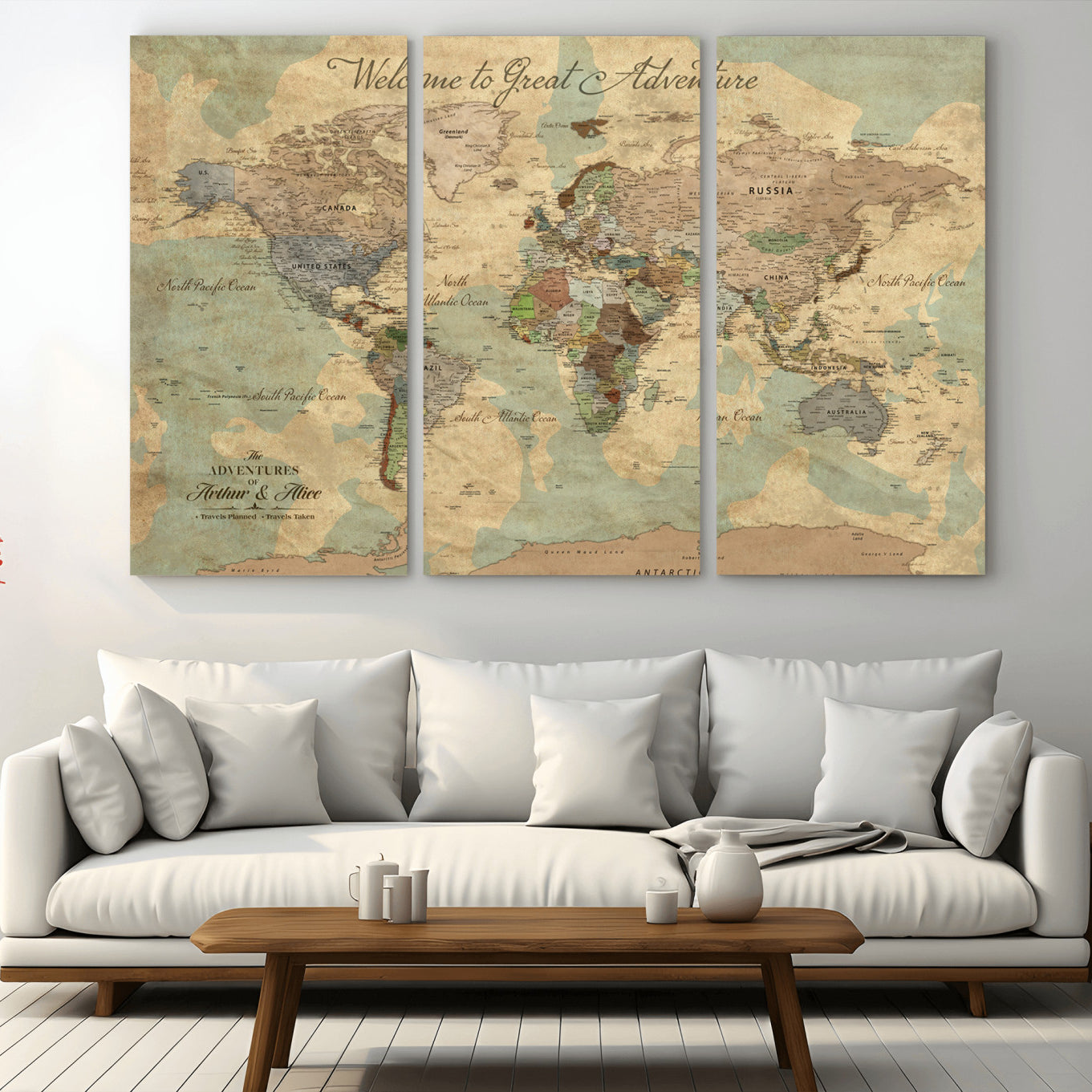 Rehber01-MGV-CV-36X24-Customizable Framed World Map Canvas Print – Personalized Push Pin Travel Map Gift for Couples Explorers for Home, Office