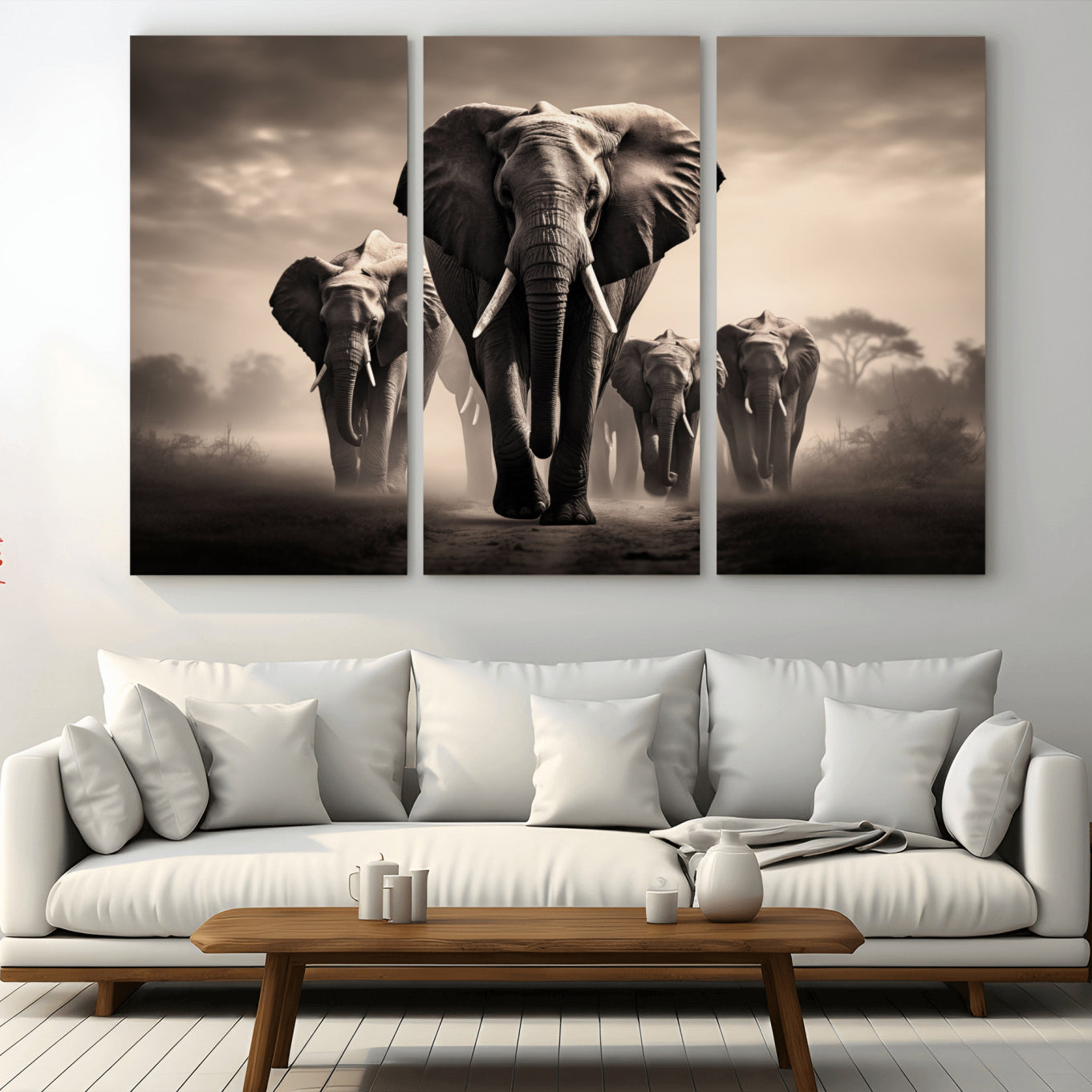 -Elephant Family Wall Art Canvas Print, Framed Elephant Wall Art Home Decor