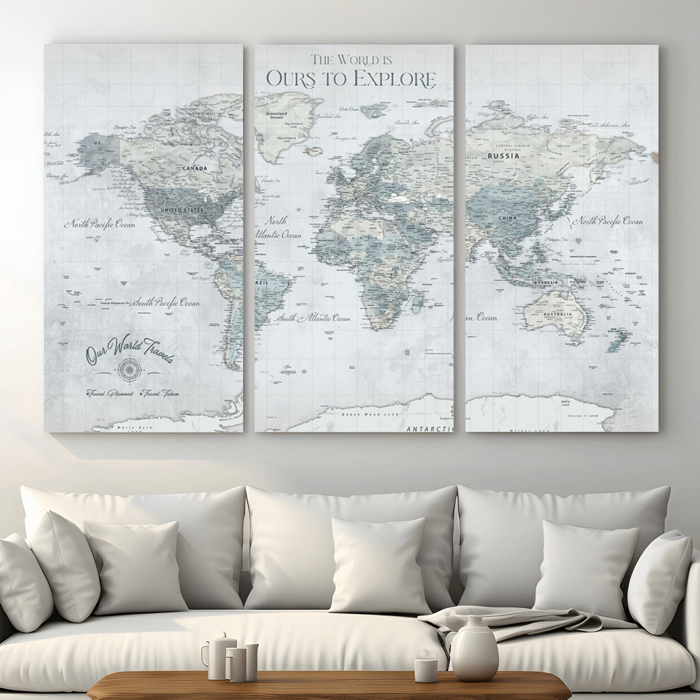 73654056-MGV-CV-48X32-3P - Personalized Push Pin World Map Canvas Print – Custom Framed Travel Tracker Artwork for Couples or Home Decor