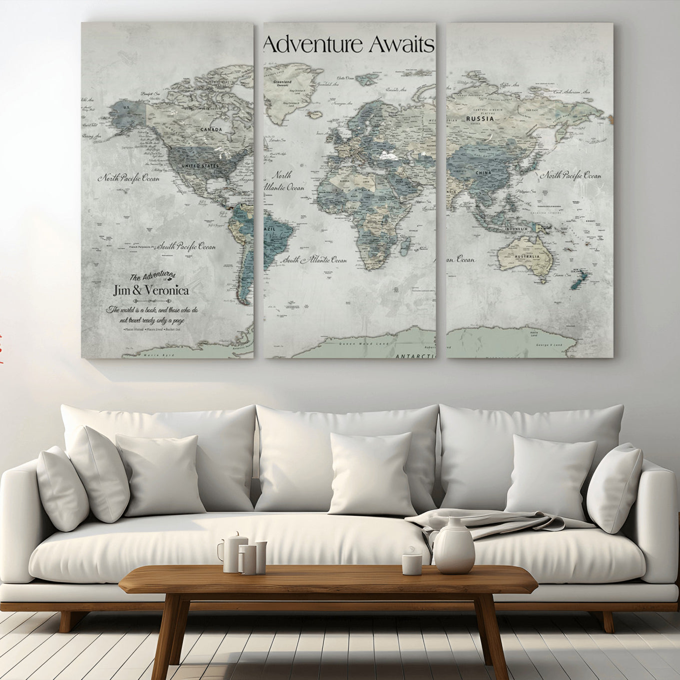 -Personalized Push Pin World Map Canvas Print – Custom Adventure Travel Map Framed Wall Art Gift for home, office