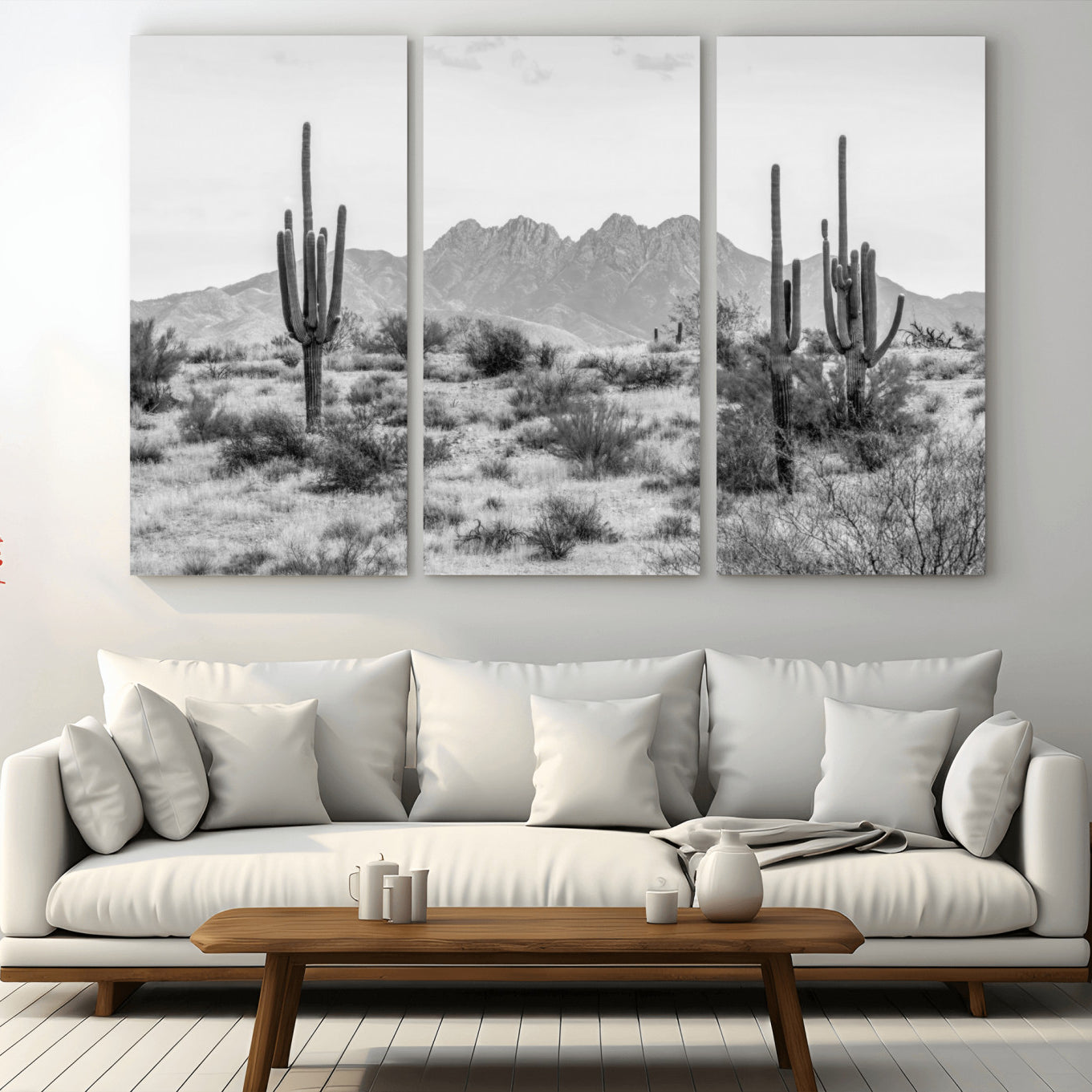 -Black White Arizona Desert Canvas Wall Art Cactus Farmhouse Wall Art
