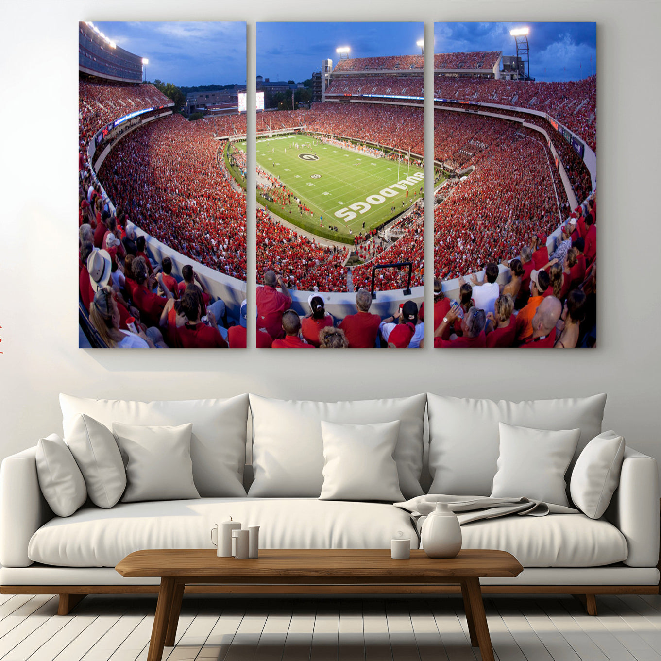 10244378-MGV-CV-48X32-3P-Dooley Stadium Wall Art Print, Sports Arena Canvas Wall Art, Dooley Field at Sanford Stadium Canvas Print, Modern Athletic Field Art Printing