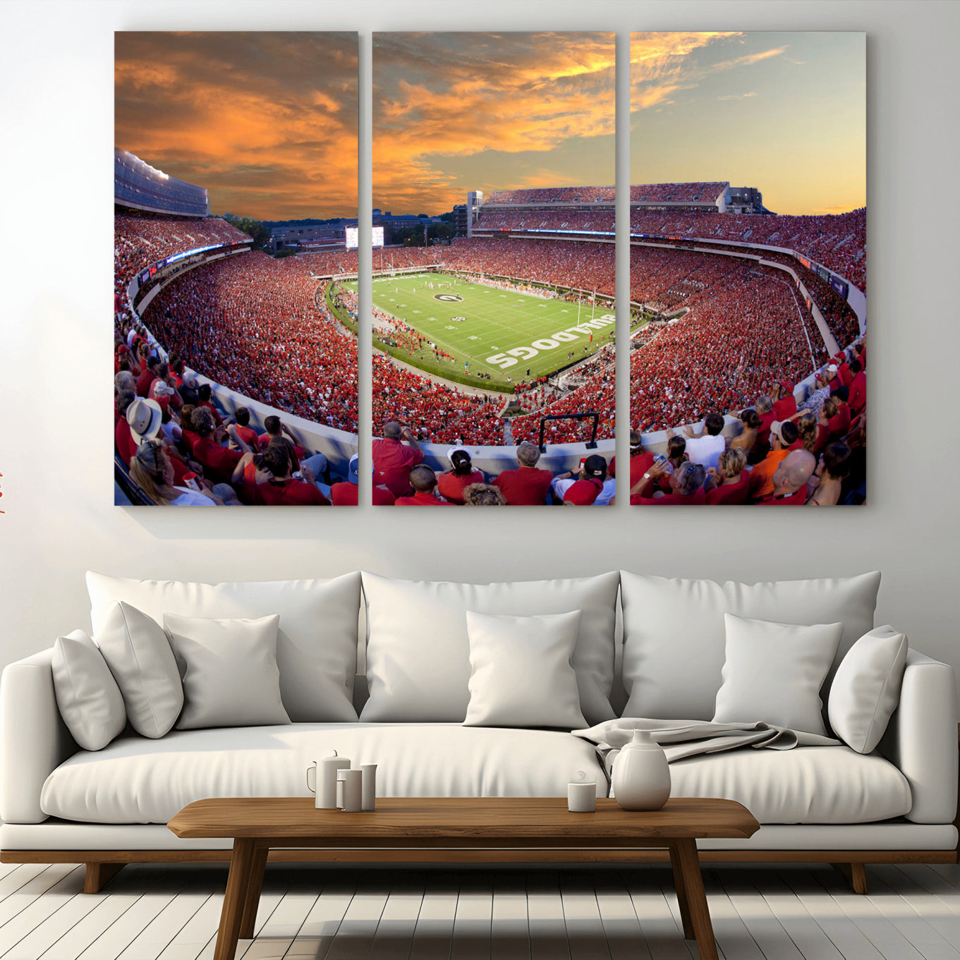 73680988-MGV-CV-48X32-3P-Dooley Stadium Wall Art Print, Sports Arena Canvas Wall Art, Dooley Field at Sanford Stadium Canvas Print, Modern Athletic Field Art Printing