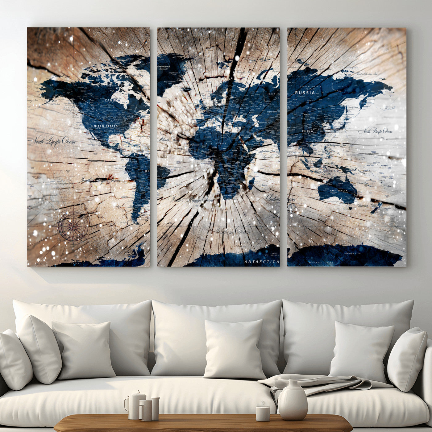 99001695-MGV-CV-48X32-3P - World Map Wall Art Canvas Print, Modern Decorative Framed Map Artwork Prints for Living Room, Office, Bedroom Wall Decor