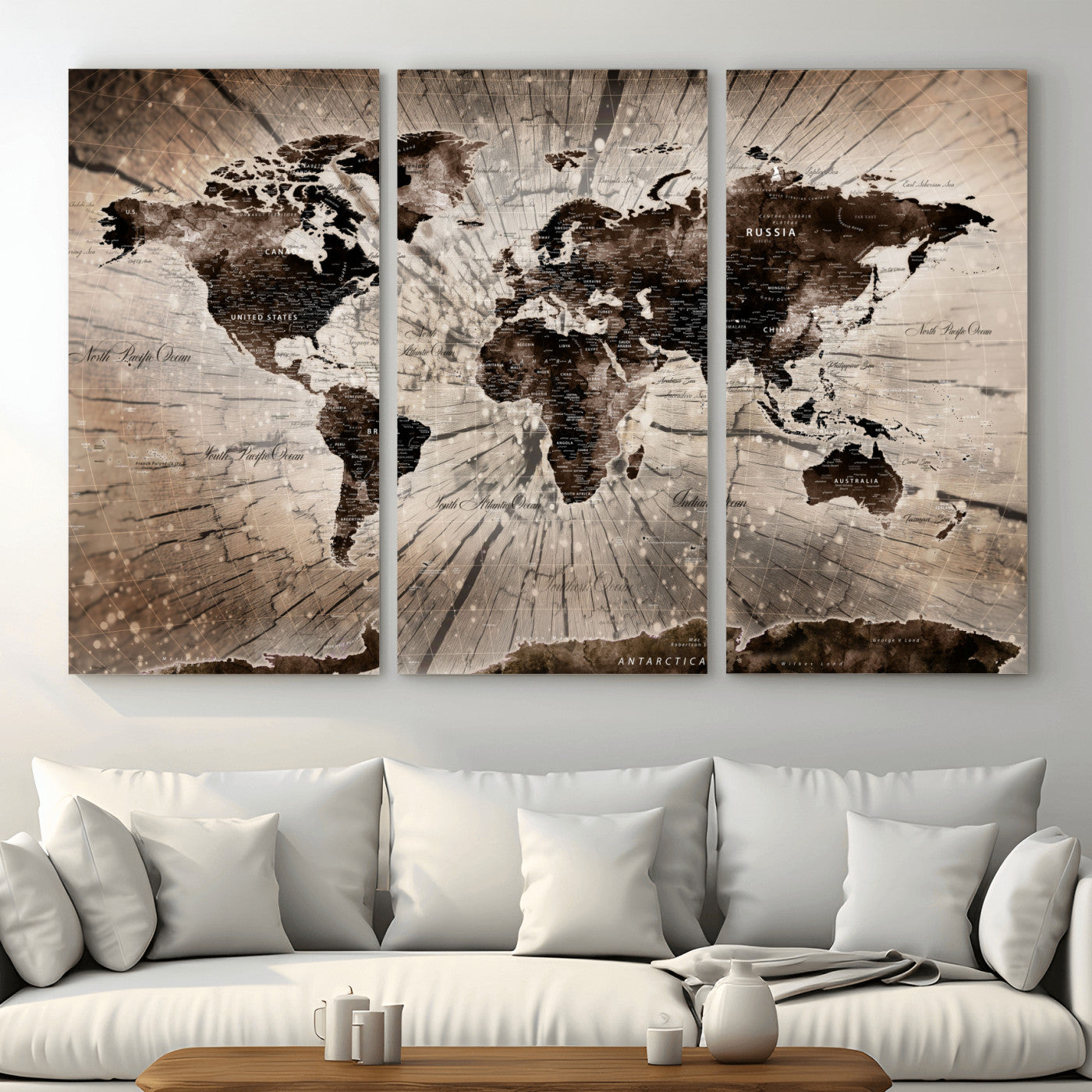 35326624-MGV-CV-48X32-3P - World Map Wall Art Canvas Print, Modern Decorative Framed Map Artwork Prints for Living Room, Office, Bedroom Wall Decor