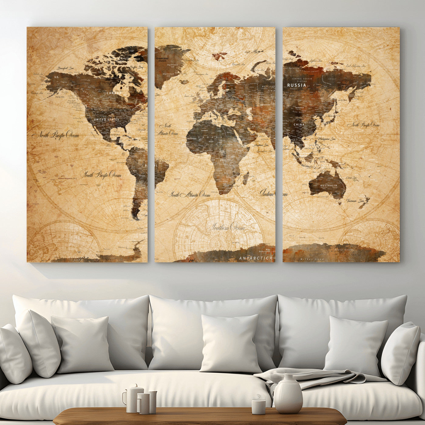 14542905-MGV-CV-48X32-3P - Push Pin World Map Canvas Print – Travel Tracker Wall Art for Couples, Perfect Anniversary Gift for Home or Office Decor