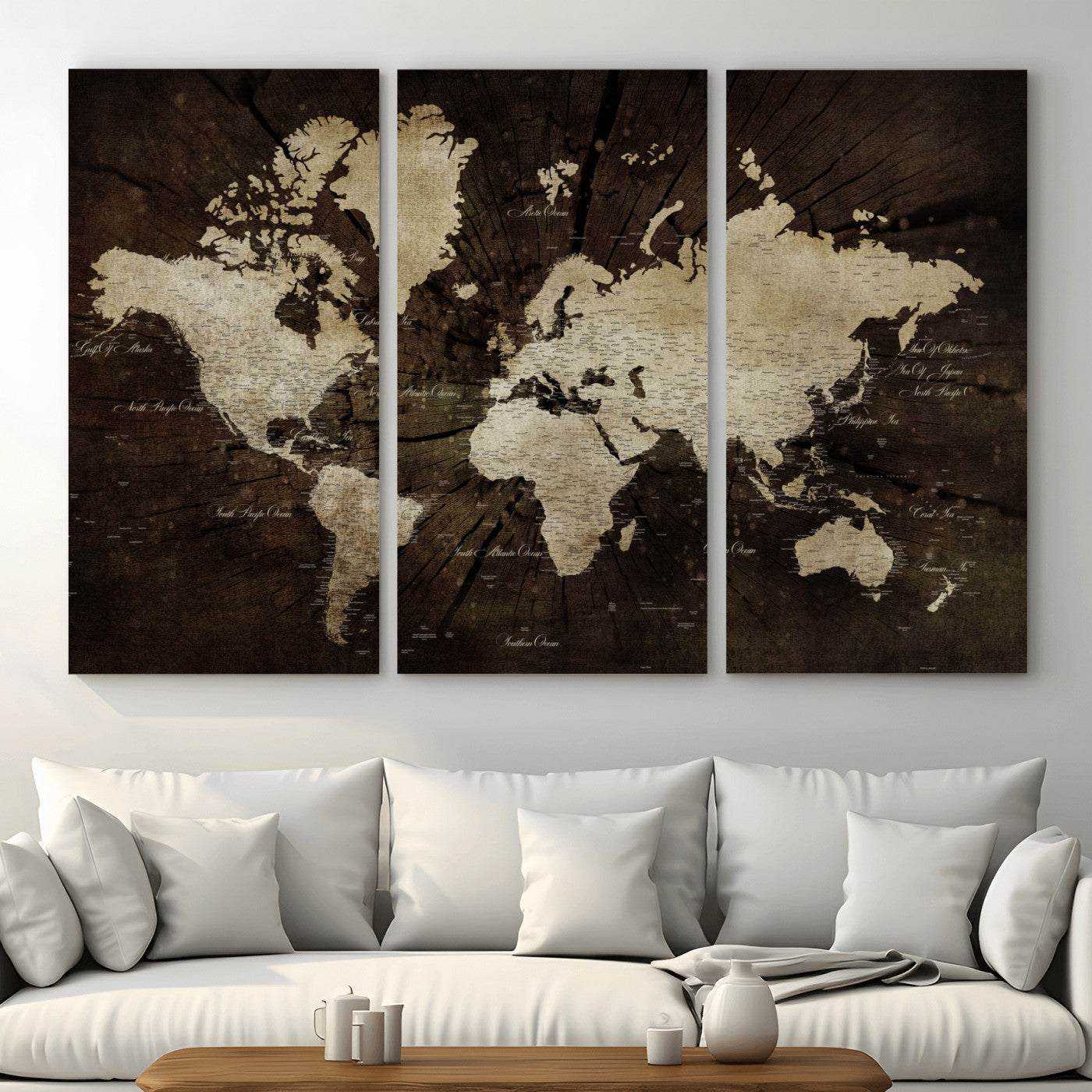 24010397-MGV-CV-48X32-3P - World Map Wall Art Canvas Print, Modern Decorative Framed Map Artwork Prints for Living Room, Office, Bedroom Wall Decor