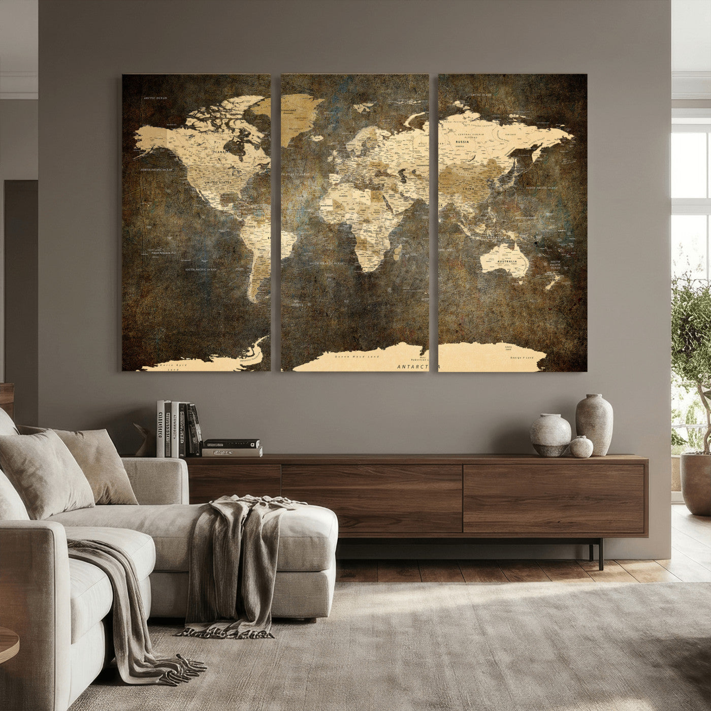 89742472-MGV-CV-36X24 - World Map Wall Art Canvas Print, Modern Decorative Framed Map Artwork Prints for Living Room, Office, Bedroom Wall Decor