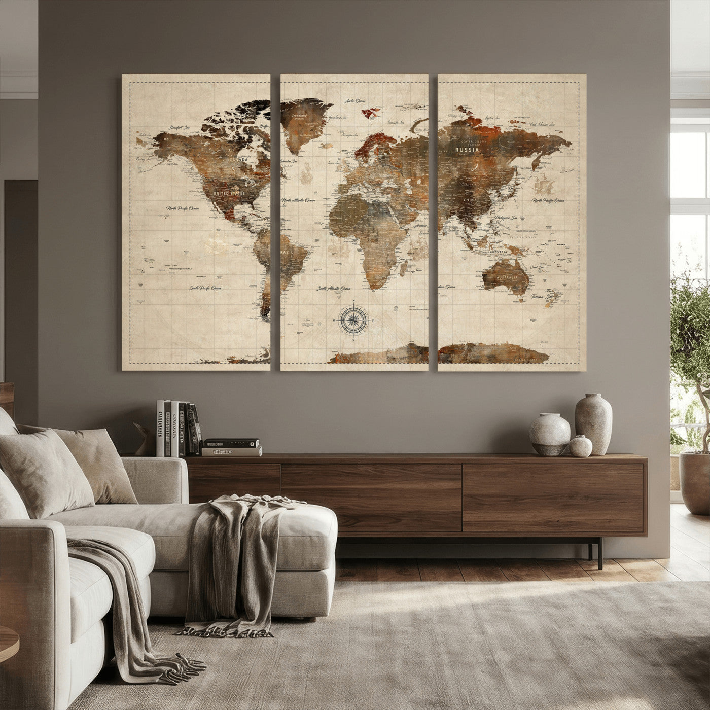 23610090-MGV-CV-36X24 - World Map Wall Art Canvas Print, Modern Decorative Framed Map Artwork Prints for Living Room, Office, Bedroom Wall Decor