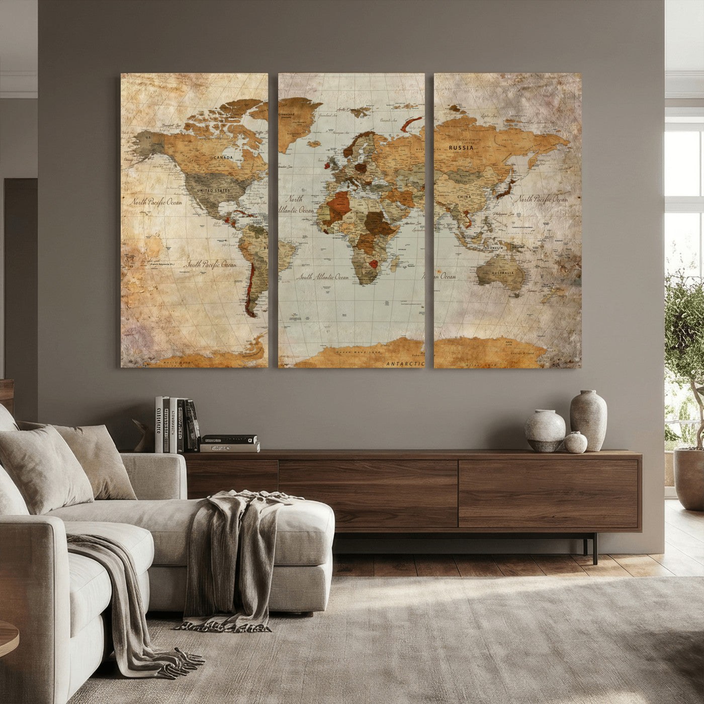 74176056-MGV-CV-36X24 - World Map Wall Art Canvas Print, Modern Decorative Framed Map Artwork Prints for Living Room, Office, Bedroom Wall Decor