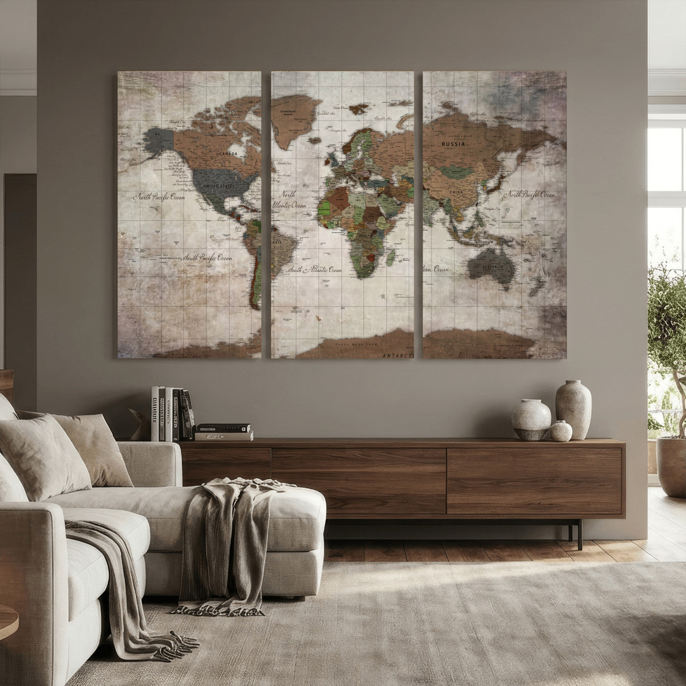 65393892-MGV-CV-36X24 - World Map Wall Art Canvas Print, Modern Decorative Framed Map Artwork Prints for Living Room, Office, Bedroom Wall Decor