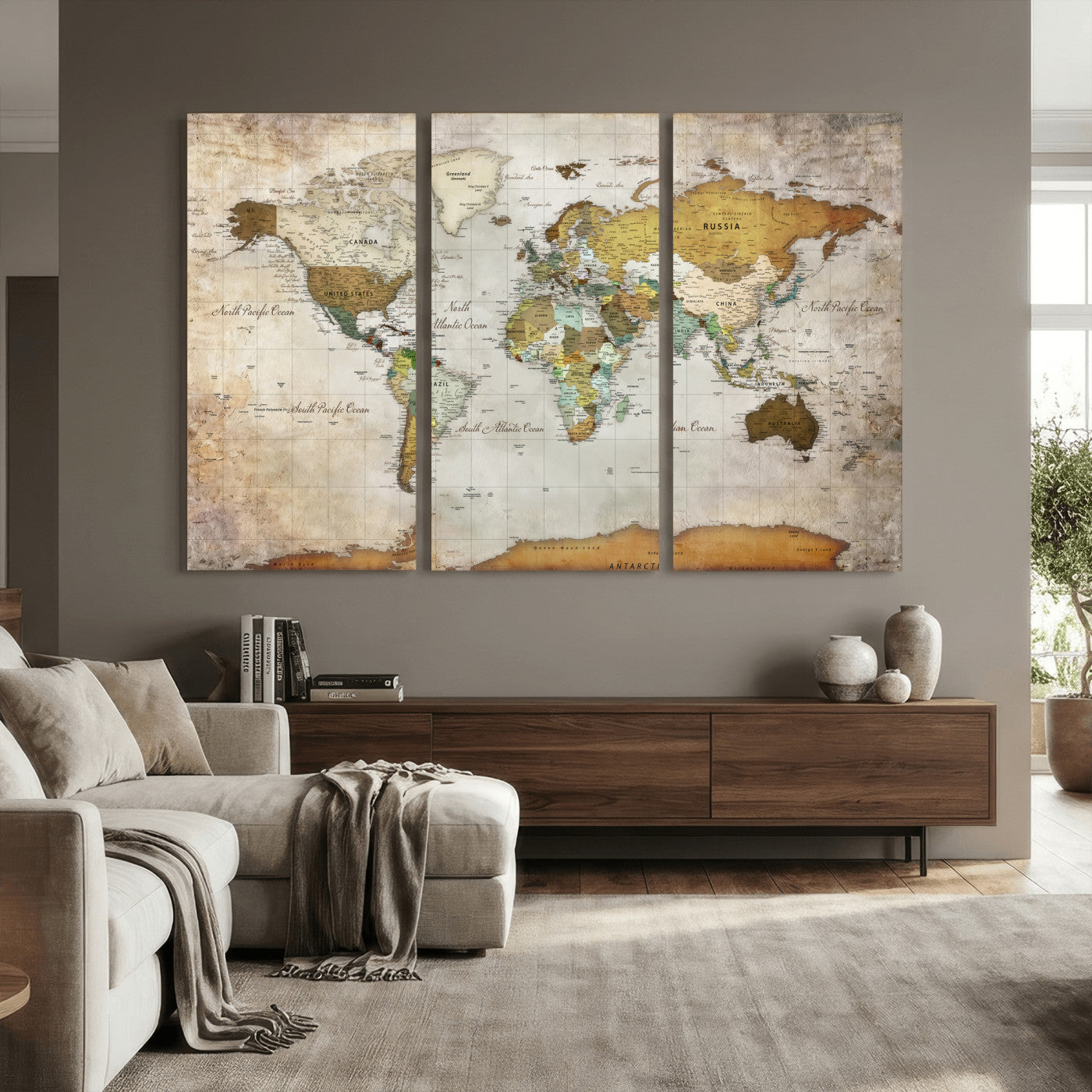 86108417-MGV-CV-36X24 - World Map Wall Art Canvas Print, Modern Decorative Framed Map Artwork Prints for Living Room, Office, Bedroom Wall Decor