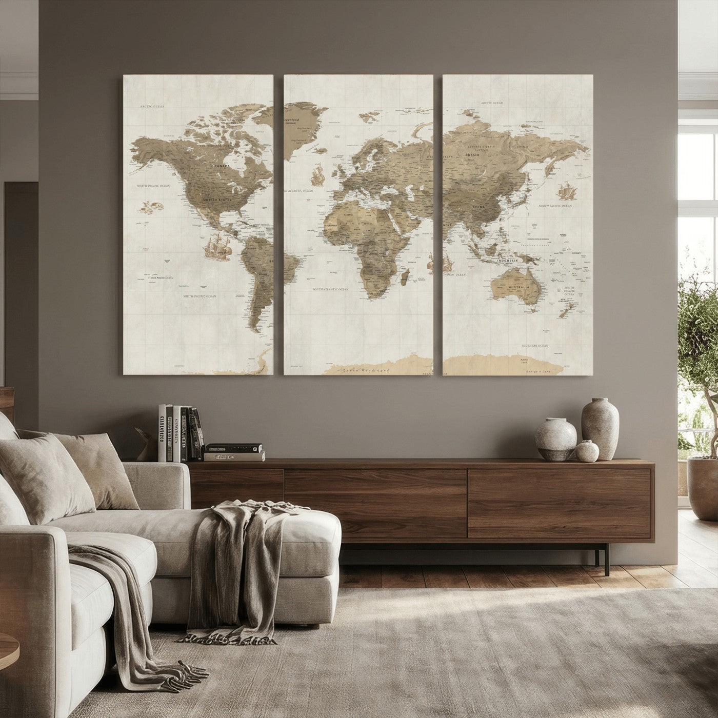 28283260-MGV-CV-36X24 - World Map Wall Art Canvas Print, Modern Decorative Framed Map Artwork Prints for Living Room, Office, Bedroom Wall Decor