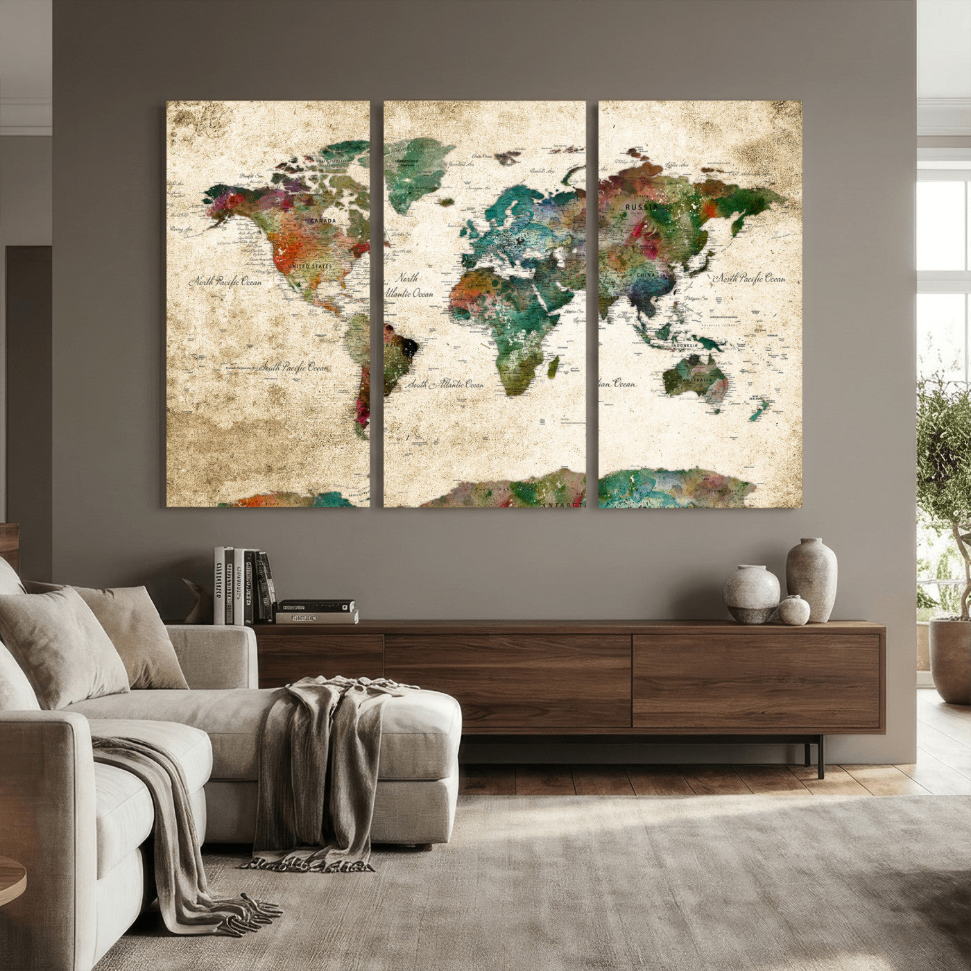 87544591-MGV-CV-36X24 - World Map Wall Art Canvas Print, Modern Decorative Framed Map Artwork Prints for Living Room, Office, Bedroom Wall Decor