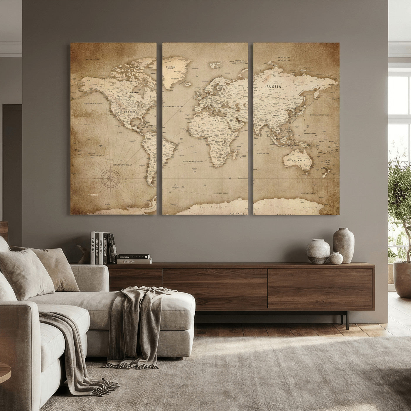 34795134-MGV-CV-36X24 - World Map Wall Art Canvas Print, Modern Decorative Framed Map Artwork Prints for Living Room, Office, Bedroom Wall Decor