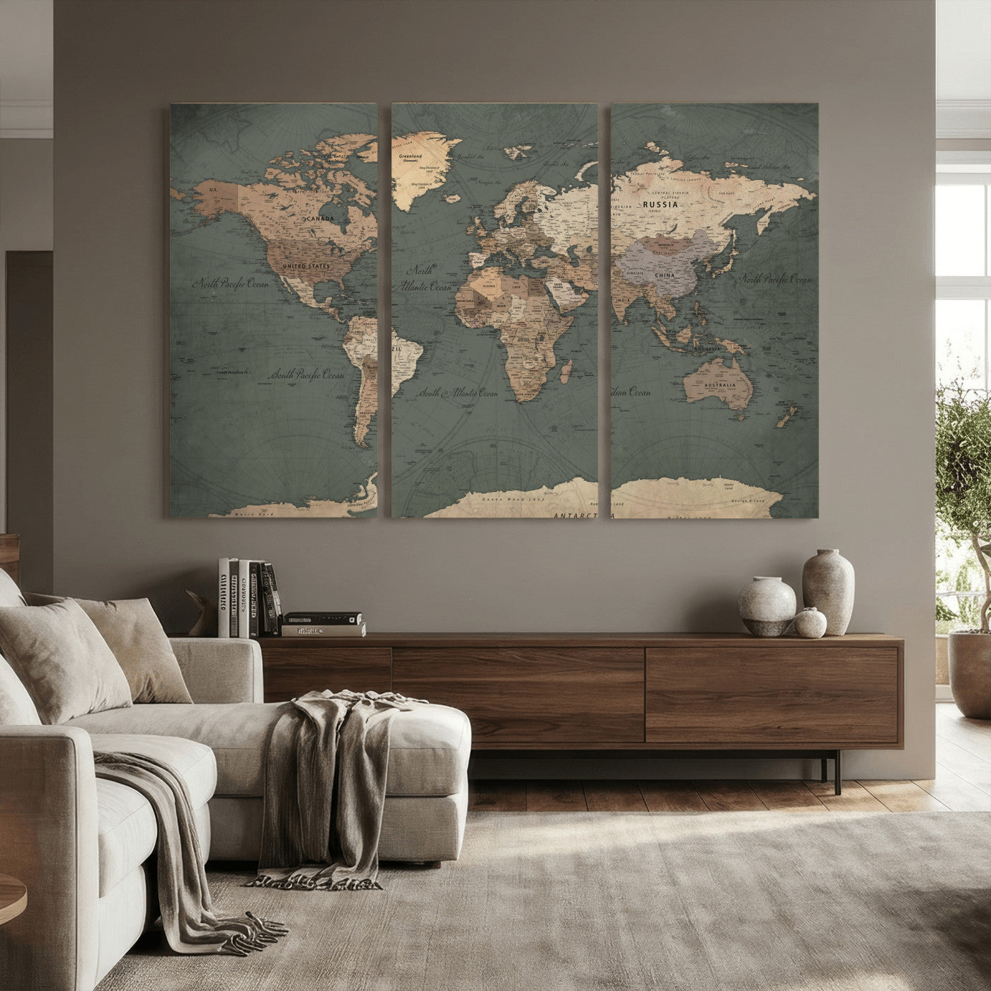 84619399-MGV-CV-36X24 - World Map Wall Art Canvas Print, Modern Decorative Framed Map Artwork Prints for Living Room, Office, Bedroom Wall Decor