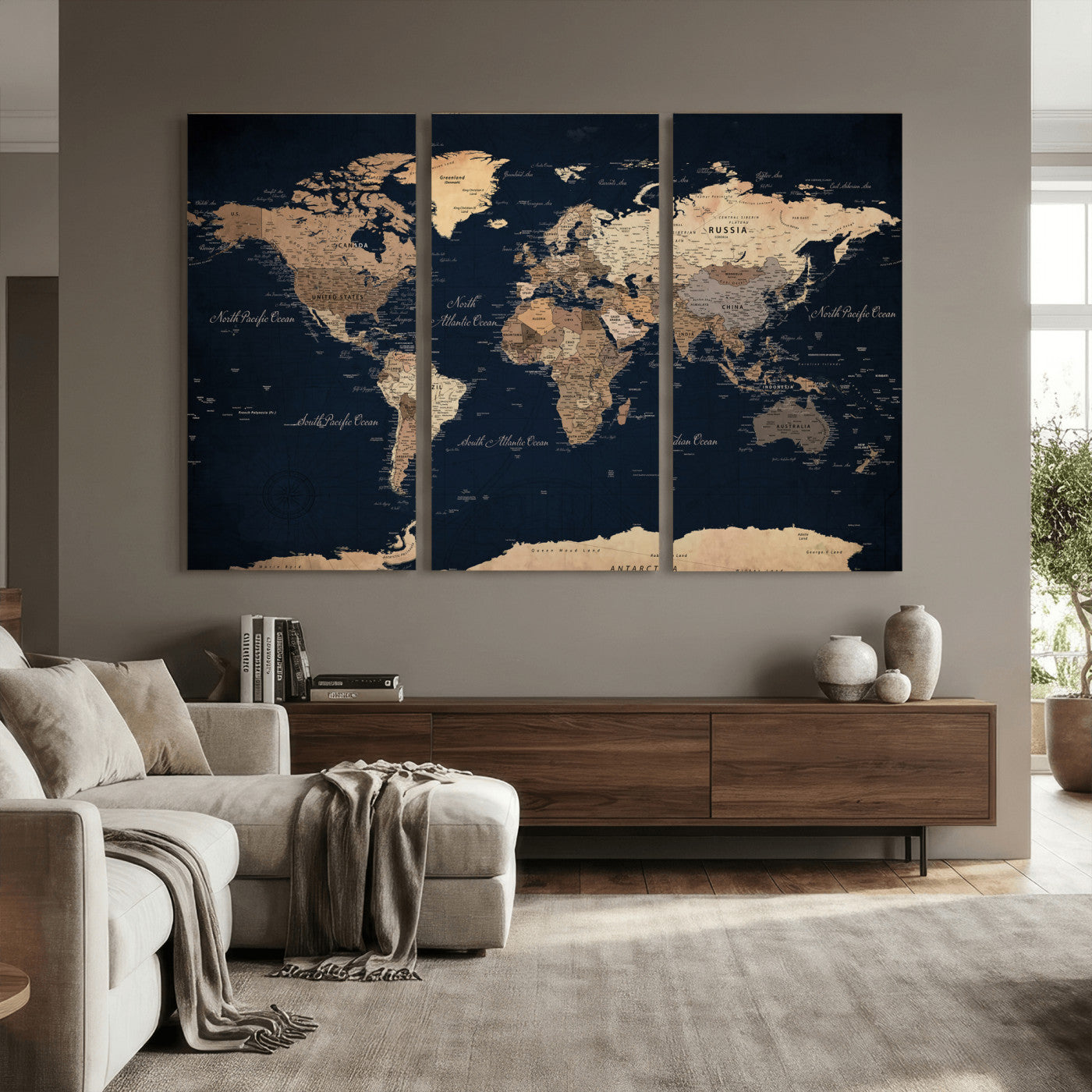 53971530-MGV-CV-36X24 - World Map Wall Art Canvas Print, Modern Decorative Framed Map Artwork Prints for Living Room, Office, Bedroom Wall Decor