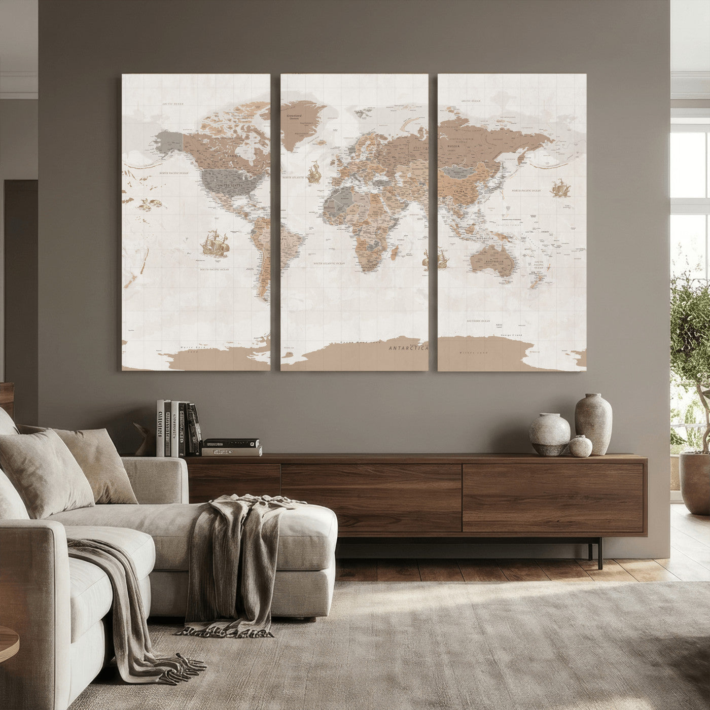 85057279-MGV-CV-36X24 - World Map Wall Art Canvas Print, Modern Decorative Framed Map Artwork Prints for Living Room, Office, Bedroom Wall Decor