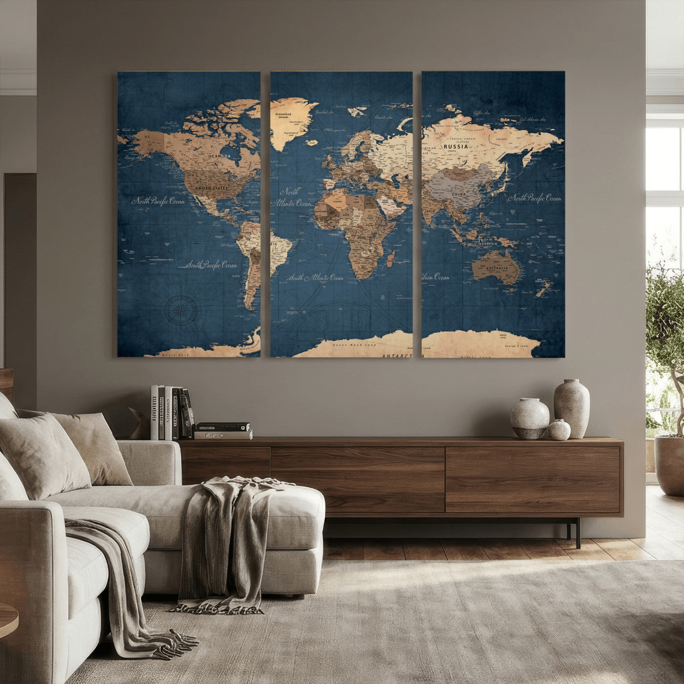 69886352-MGV-CV-36X24 - World Map Wall Art Canvas Print, Modern Decorative Framed Map Artwork Prints for Living Room, Office, Bedroom Wall Decor