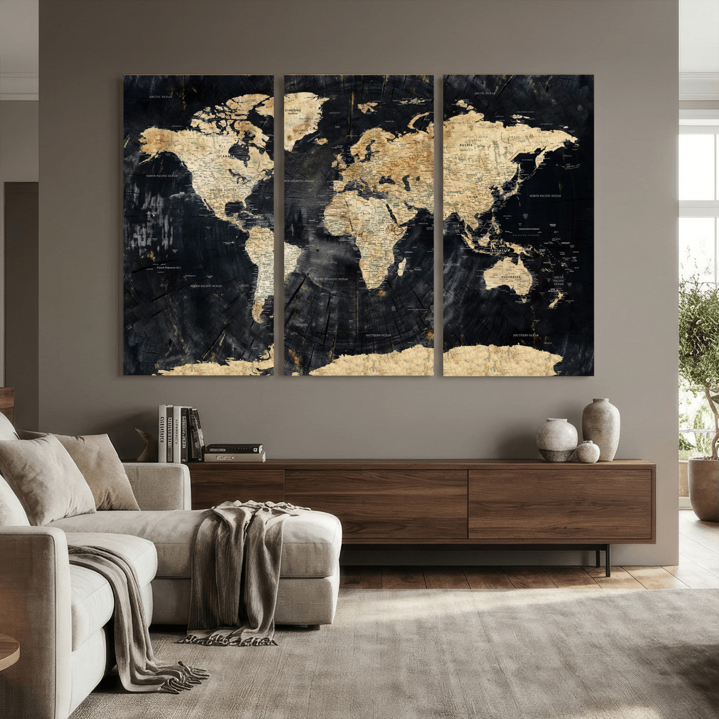 45535041-MGV-CV-36X24 - World Map Wall Art Canvas Print, Modern Decorative Framed Map Artwork Prints for Living Room, Office, Bedroom Wall Decor