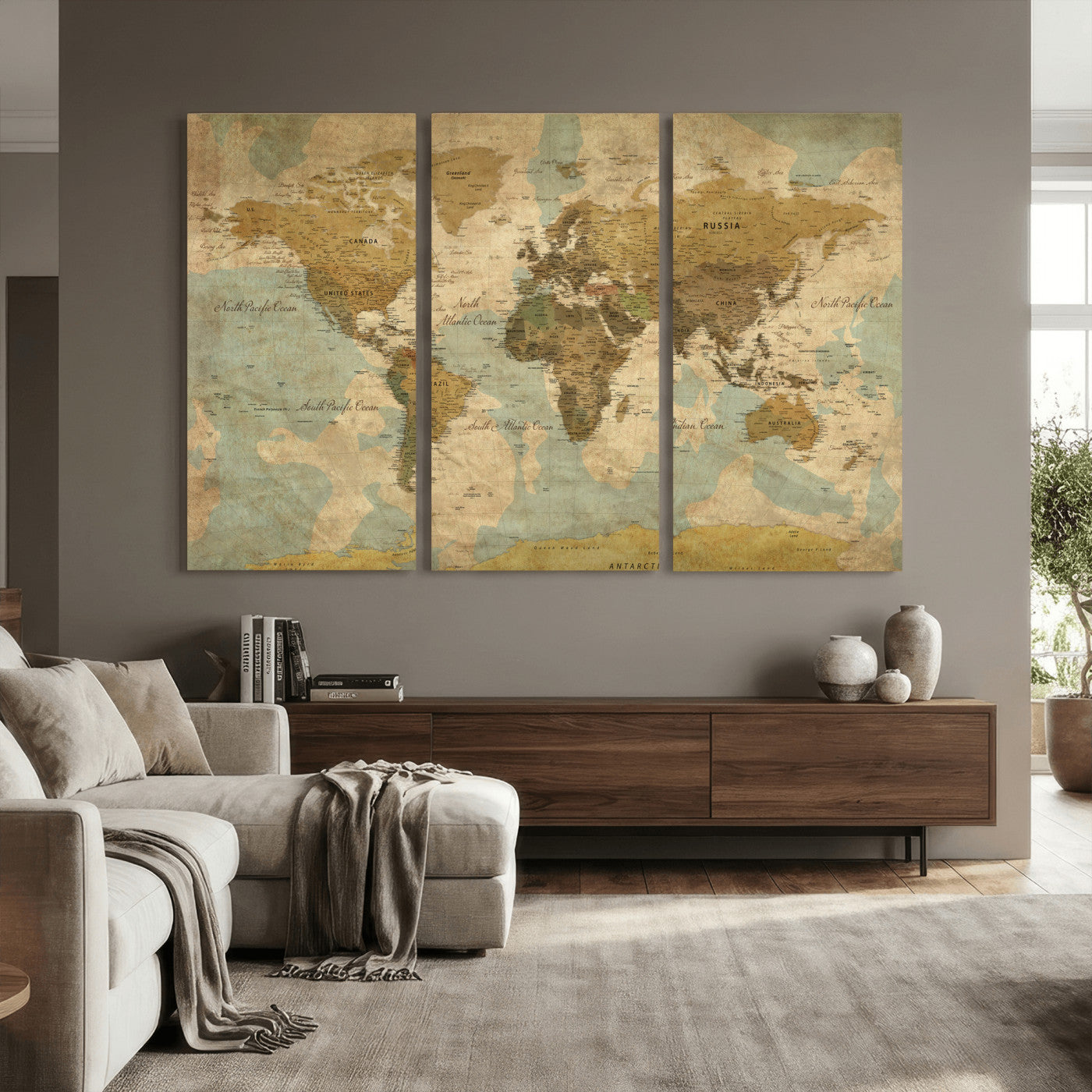 89356927-MGV-CV-36X24 - World Map Wall Art Canvas Print, Modern Decorative Framed Map Artwork Prints for Living Room, Office, Bedroom Wall Decor