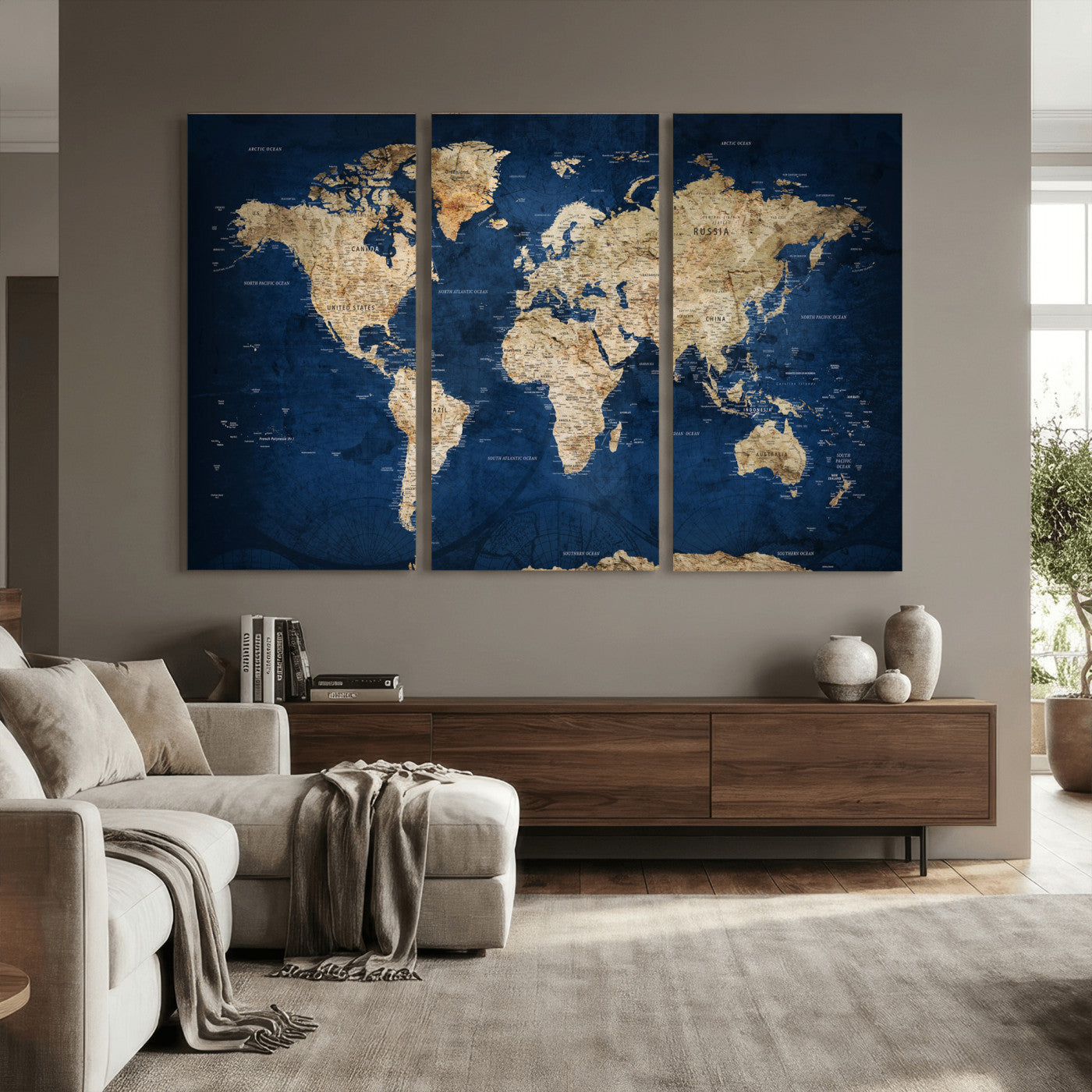 57503519-MGV-CV-36X24 - World Map Wall Art Canvas Print, Modern Decorative Framed Map Artwork Prints for Living Room, Office, Bedroom Wall Decor