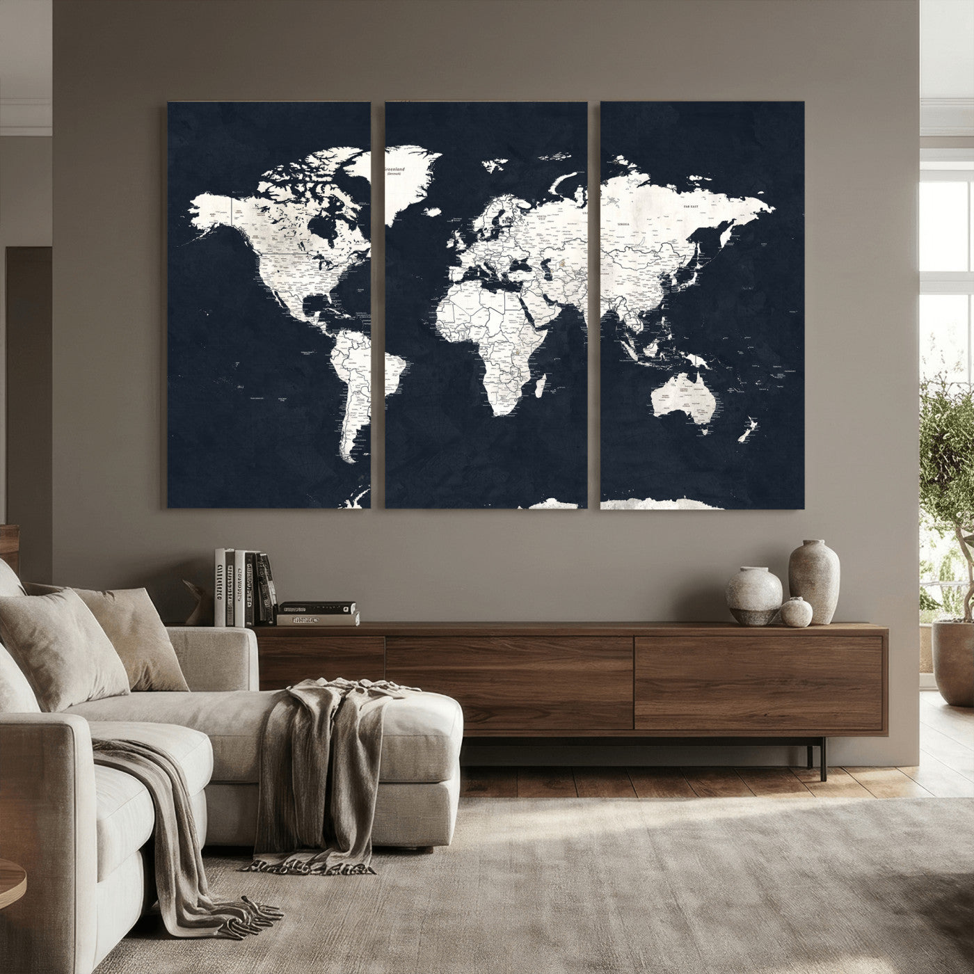 11963807-MGV-CV-36X24 - World Map Wall Art Canvas Print, Modern Decorative Framed Map Artwork Prints for Living Room, Office, Bedroom Wall Decor