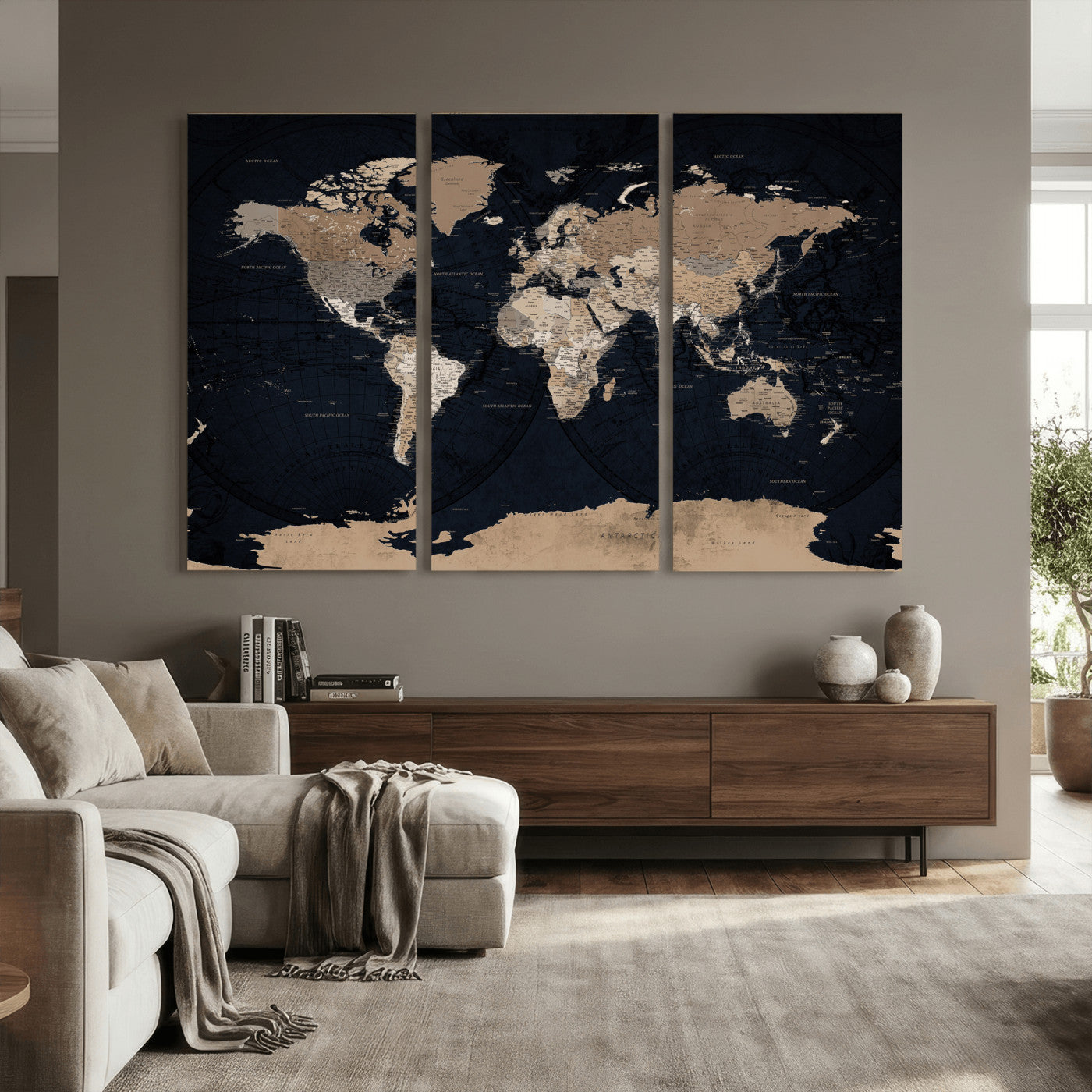 25812727-MGV-CV-36X24 - World Map Wall Art Canvas Print, Modern Decorative Framed Map Artwork Prints for Living Room, Office, Bedroom Wall Decor