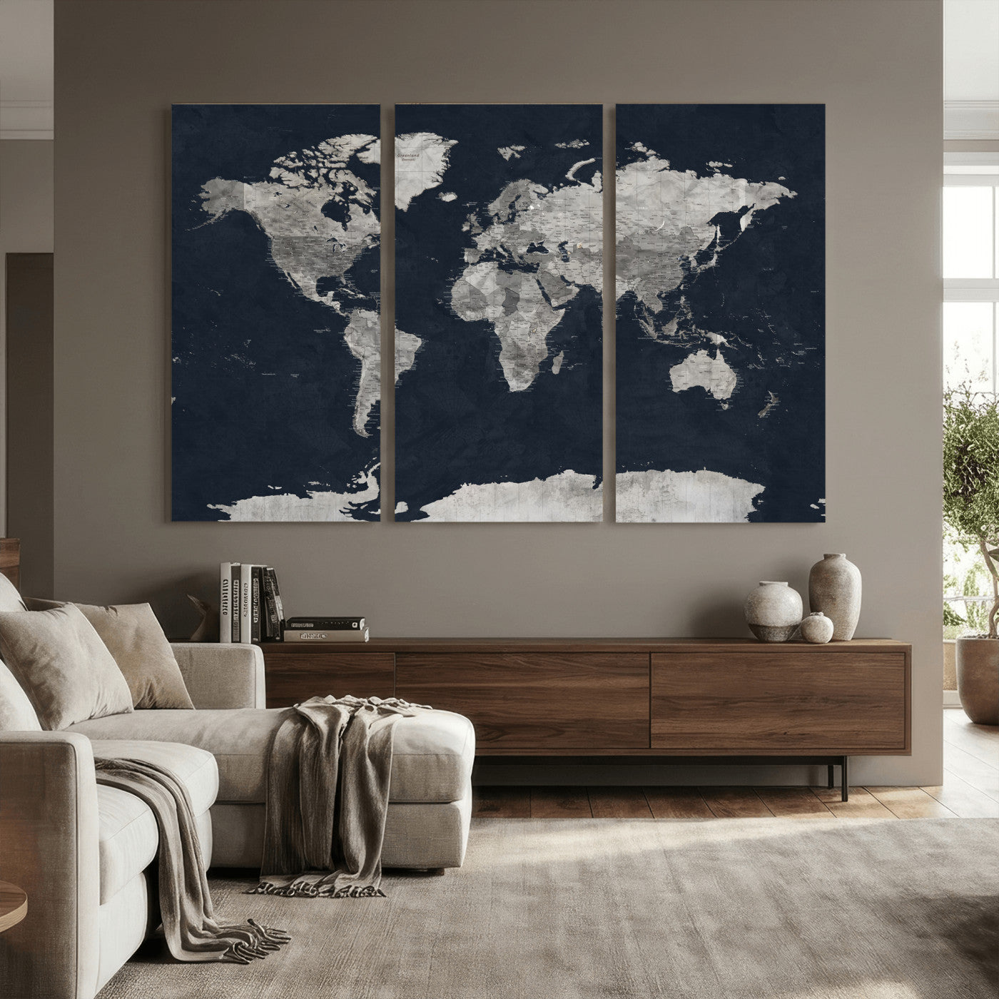 53886659-MGV-CV-36X24 - World Map Wall Art Canvas Print, Modern Decorative Framed Map Artwork Prints for Living Room, Office, Bedroom Wall Decor
