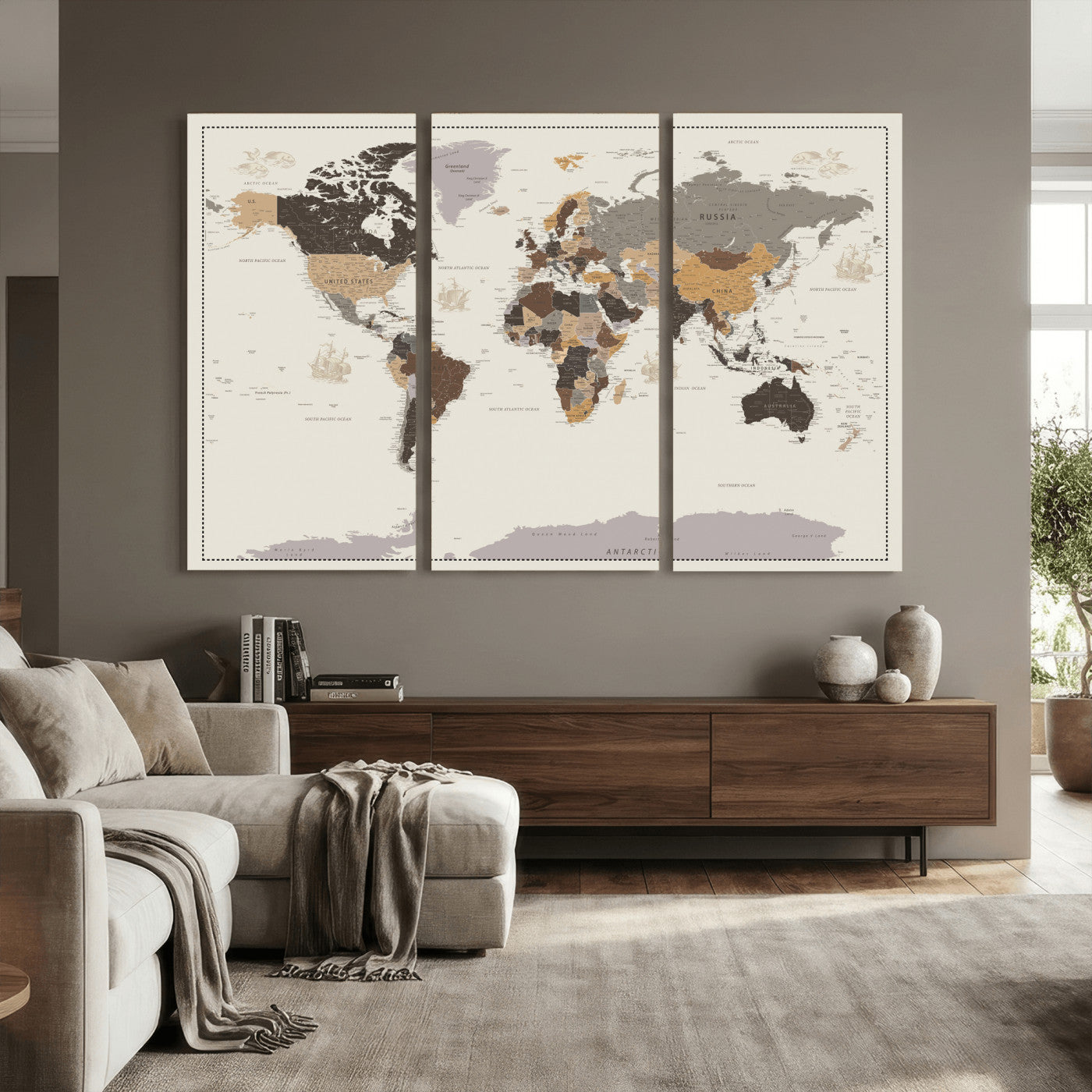 58777746-MGV-CV-36X24 - World Map Wall Art Canvas Print, Modern Decorative Framed Map Artwork Prints for Living Room, Office, Bedroom Wall Decor