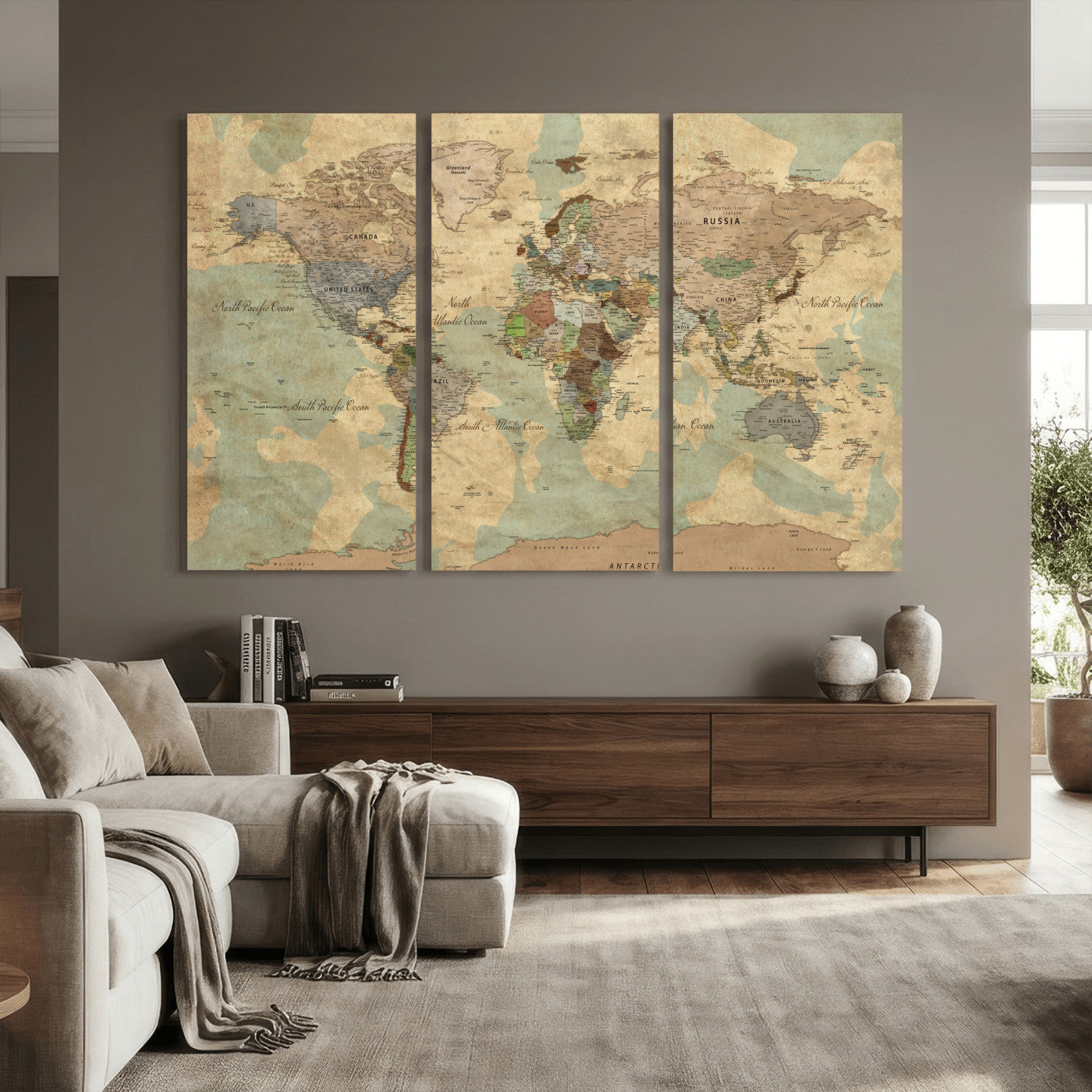 72396478-MGV-CV-36X24 - World Map Wall Art Canvas Print, Modern Decorative Framed Map Artwork Prints for Living Room, Office, Bedroom Wall Decor