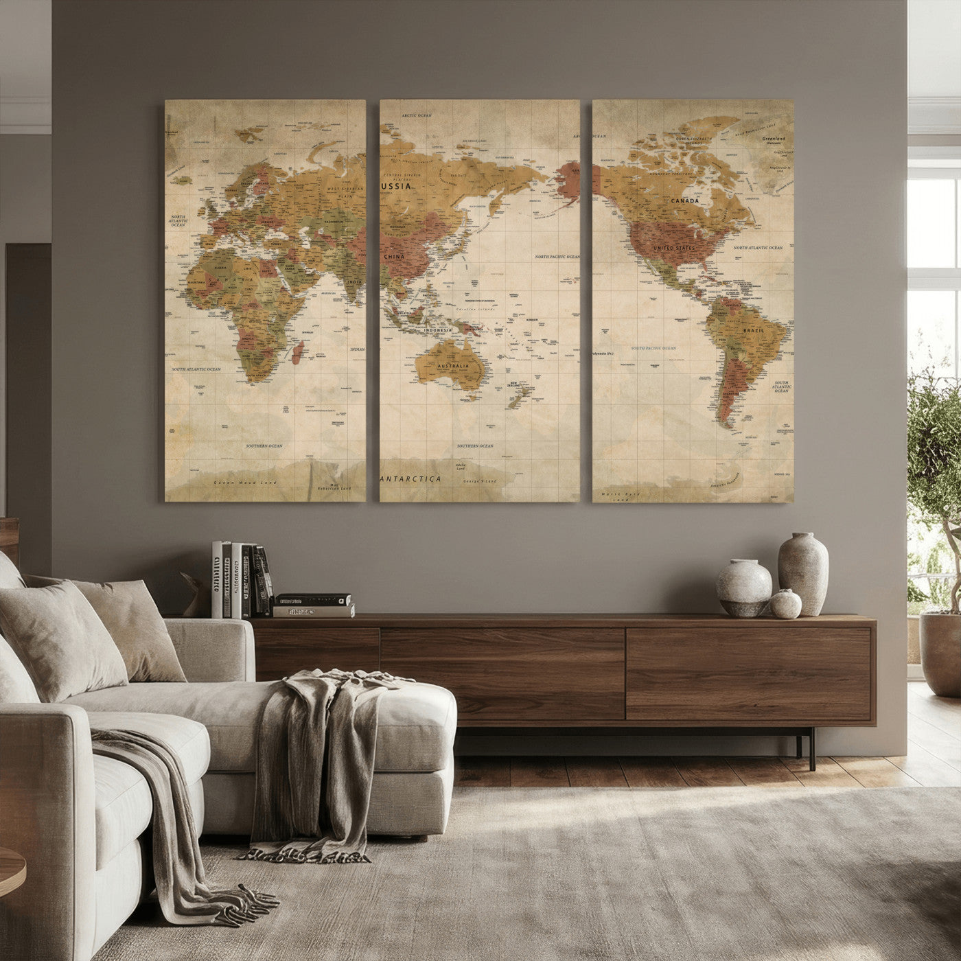83478963-MGV-CV-36X24 - World Map Wall Art Canvas Print, Modern Decorative Framed Map Artwork Prints for Living Room, Office, Bedroom Wall Decor