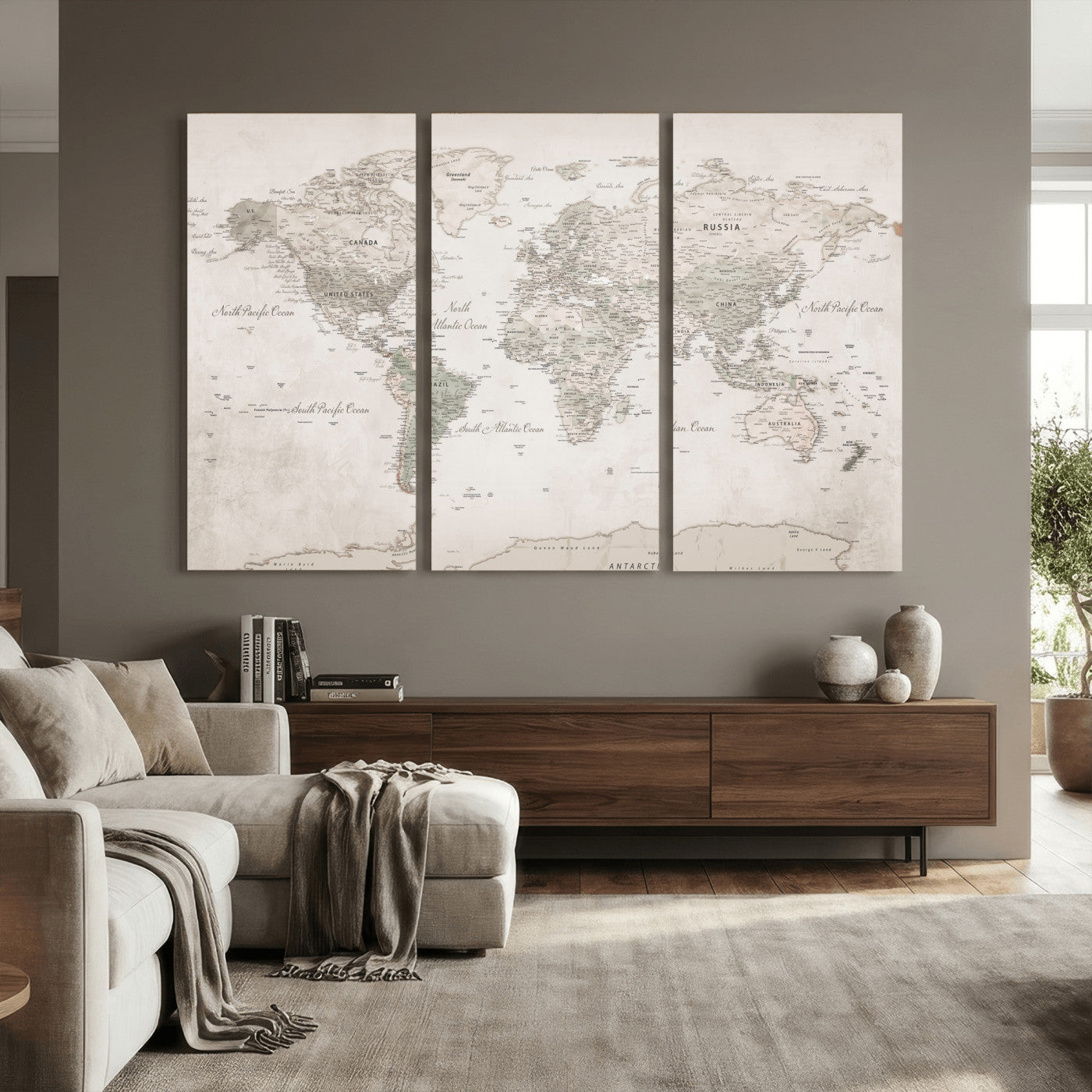 90355419-MGV-CV-36X24 - World Map Wall Art Canvas Print, Modern Decorative Framed Map Artwork Prints for Living Room, Office, Bedroom Wall Decor