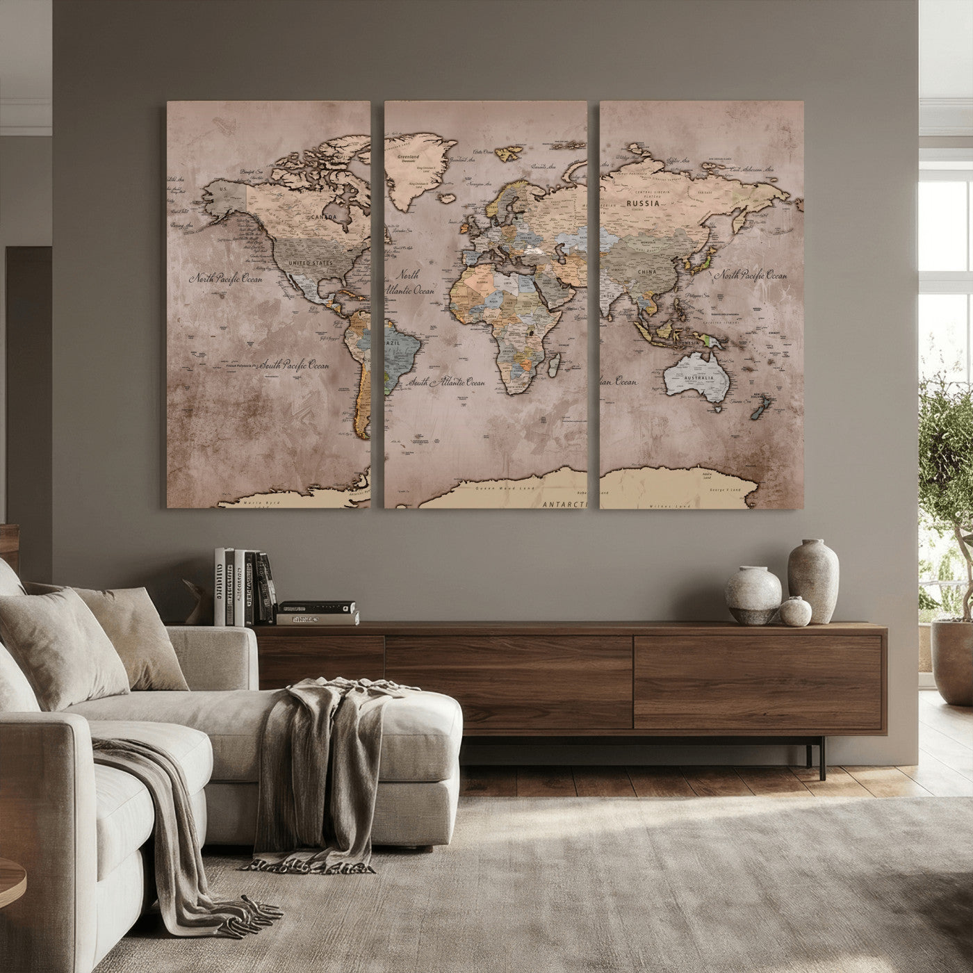 91471273-MGV-CV-36X24 - World Map Wall Art Canvas Print, Modern Decorative Framed Map Artwork Prints for Living Room, Office, Bedroom Wall Decor