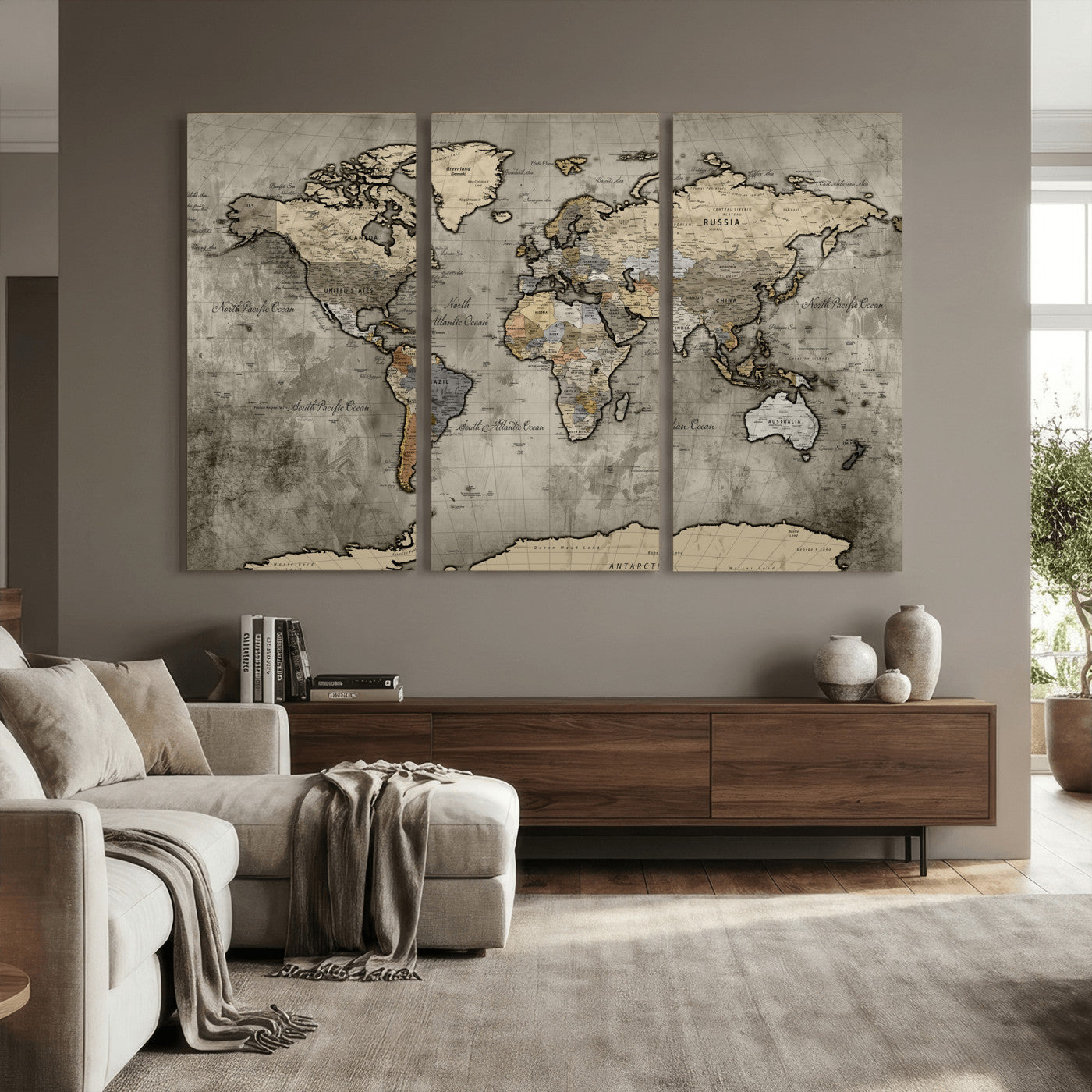 85218700-MGV-CV-36X24 - World Map Wall Art Canvas Print, Modern Decorative Framed Map Artwork Prints for Living Room, Office, Bedroom Wall Decor