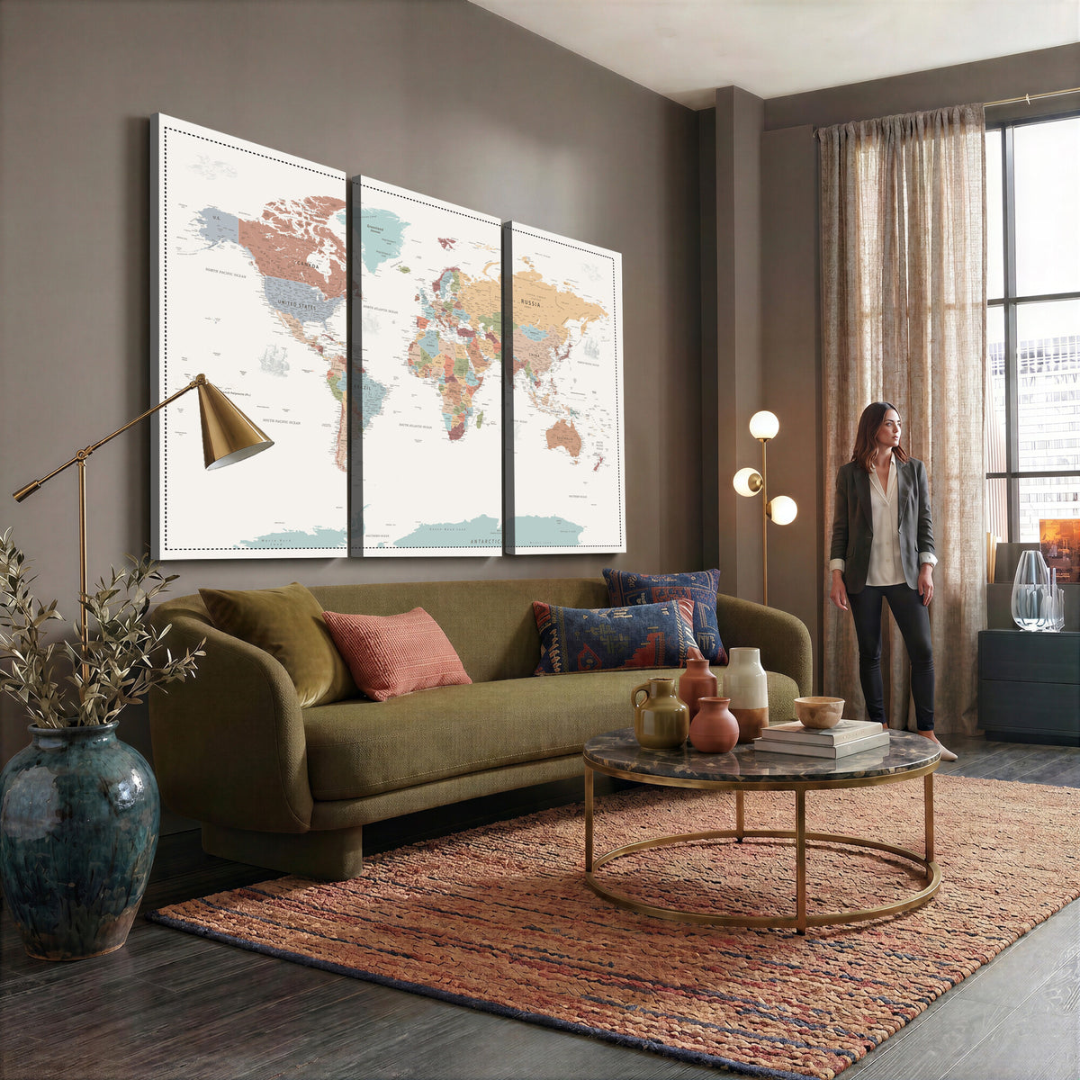 63447567-MGV-CV-36X24 - Pastel Colors World Map Wall Art Canvas Print