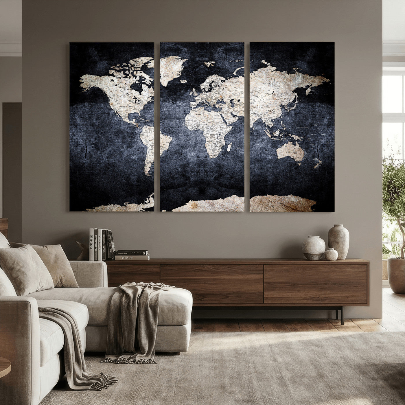 41193404-MGV-CV-36X24 - World Map Wall Art Canvas Print, Modern Decorative Framed Map Artwork Prints for Living Room, Office, Bedroom Wall Decor