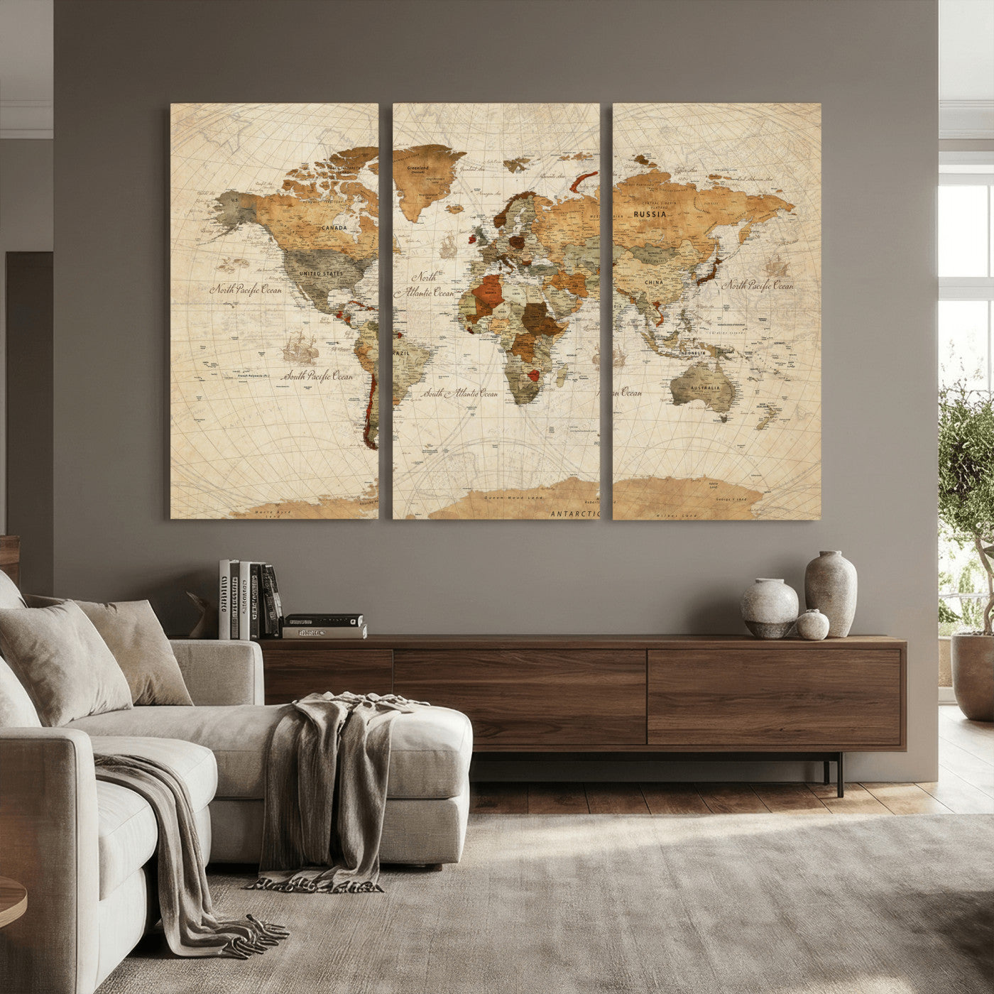 29684537-MGV-CV-36X24 - World Map Wall Art Canvas Print, Modern Decorative Framed Map Artwork Prints for Living Room, Office, Bedroom Wall Decor