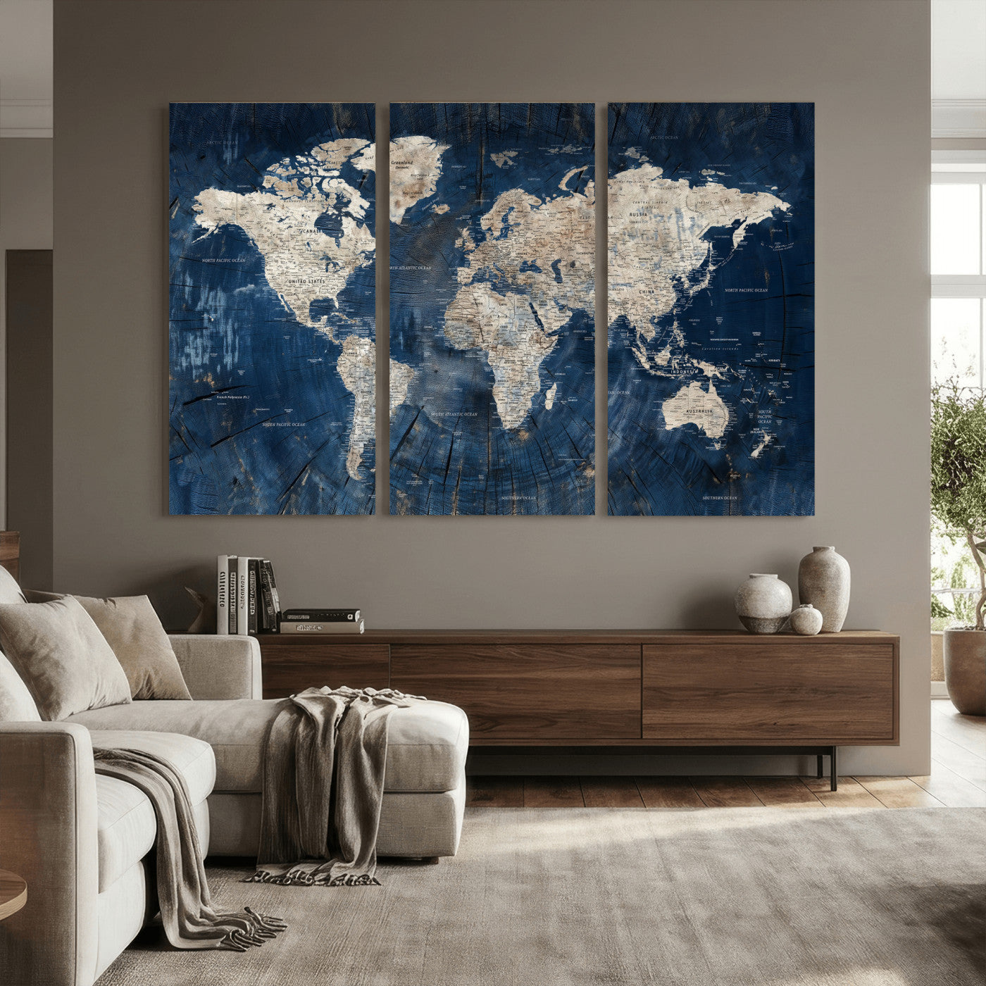 56126010-MGV-CV-36X24 - World Map Wall Art Canvas Print, Modern Decorative Framed Map Artwork Prints for Living Room, Office, Bedroom Wall Decor