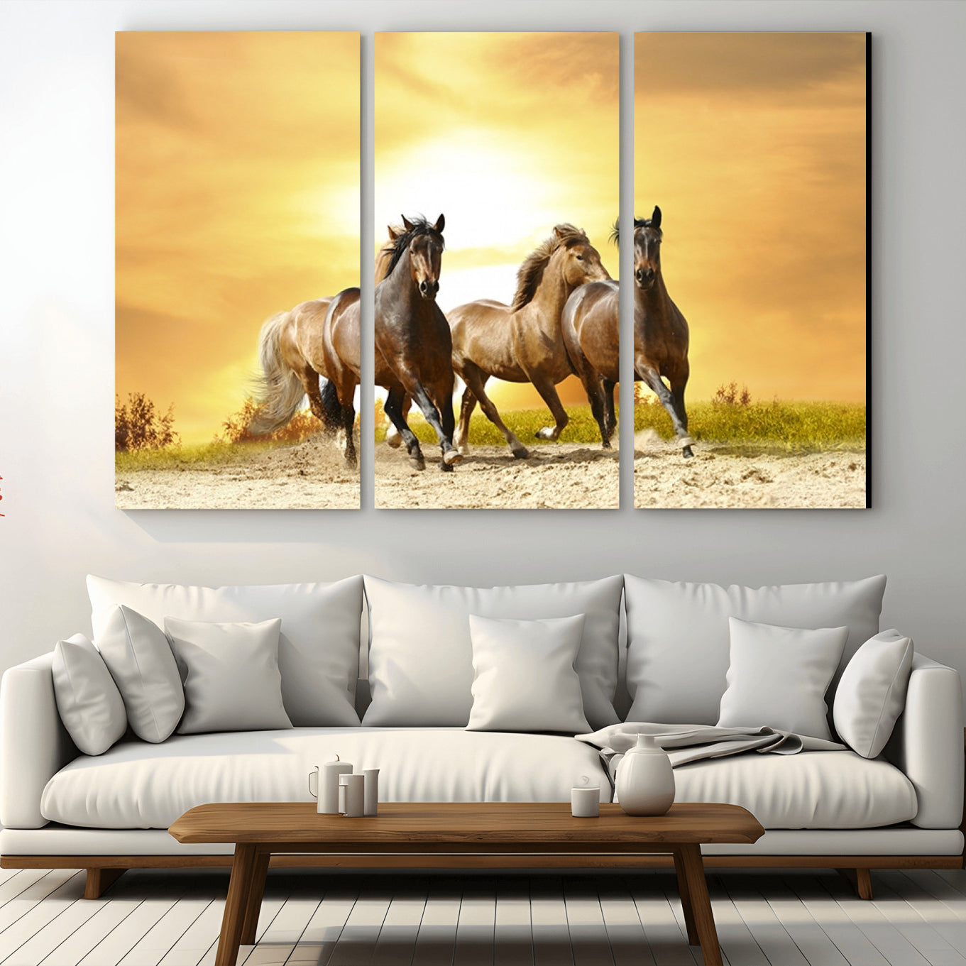 -Wild Horses Wall Art Canvas Print – Framed Galloping Herd Animal Artwork for Home, Office, Living Room, Guest Room