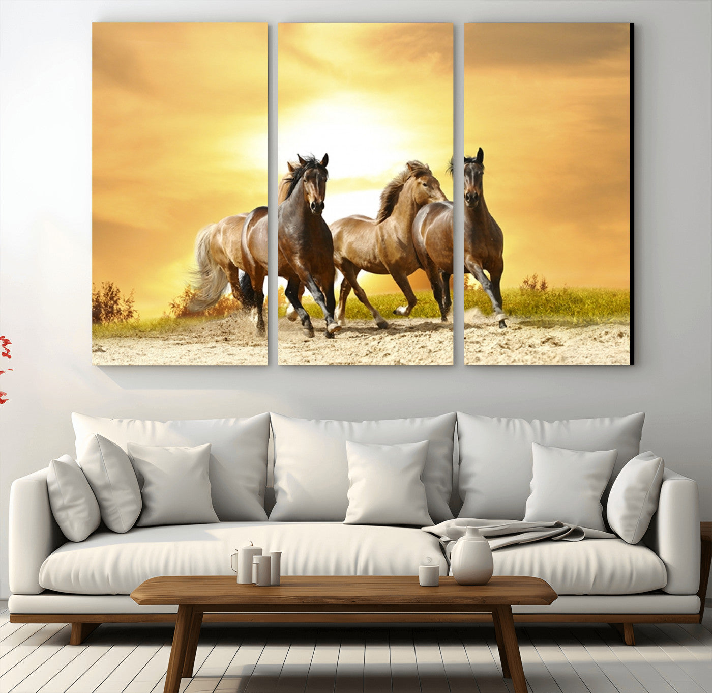 44763-MGV-CV-36X24-Wild Horses Wall Art Canvas Print – Framed Galloping Herd Animal Artwork for Home, Office, Living Room, Guest Room